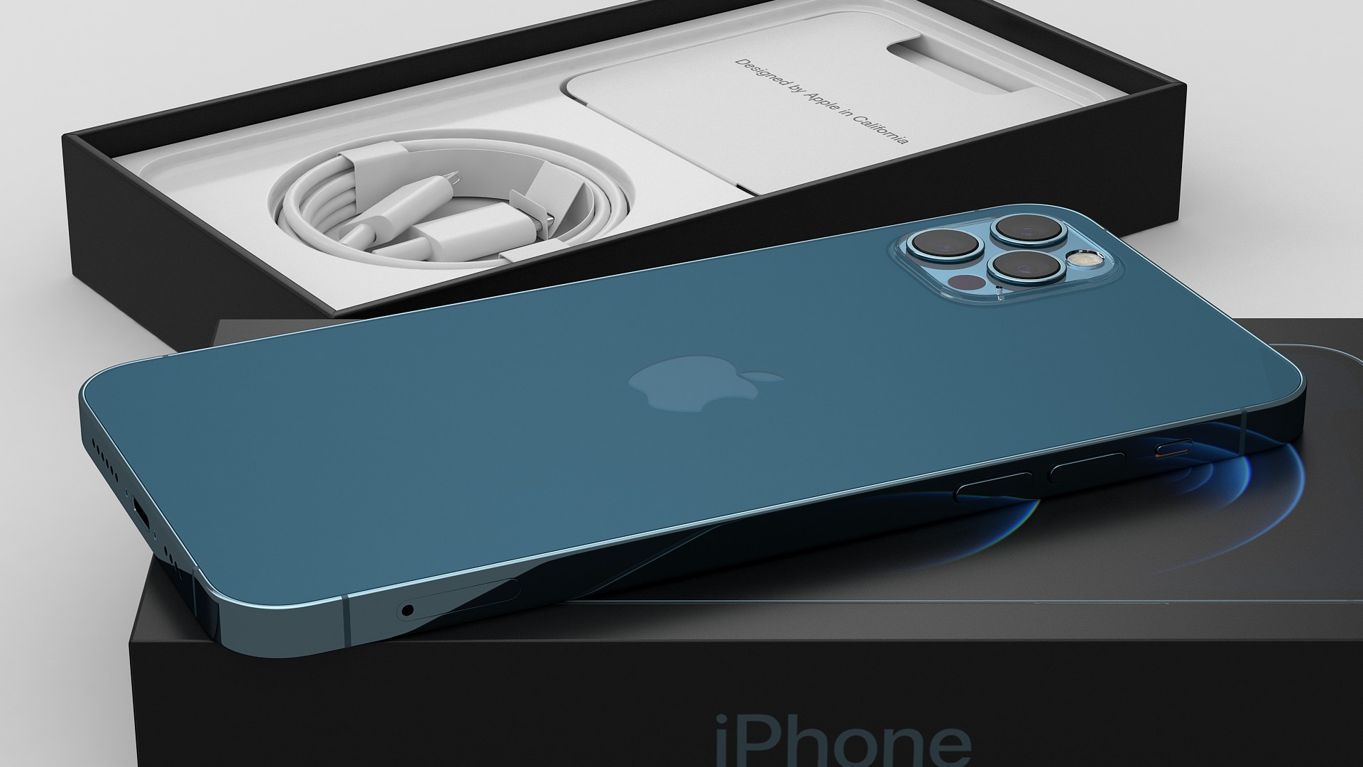 3D iPhone 12 Pro Max Unboxed Pacific Blue model