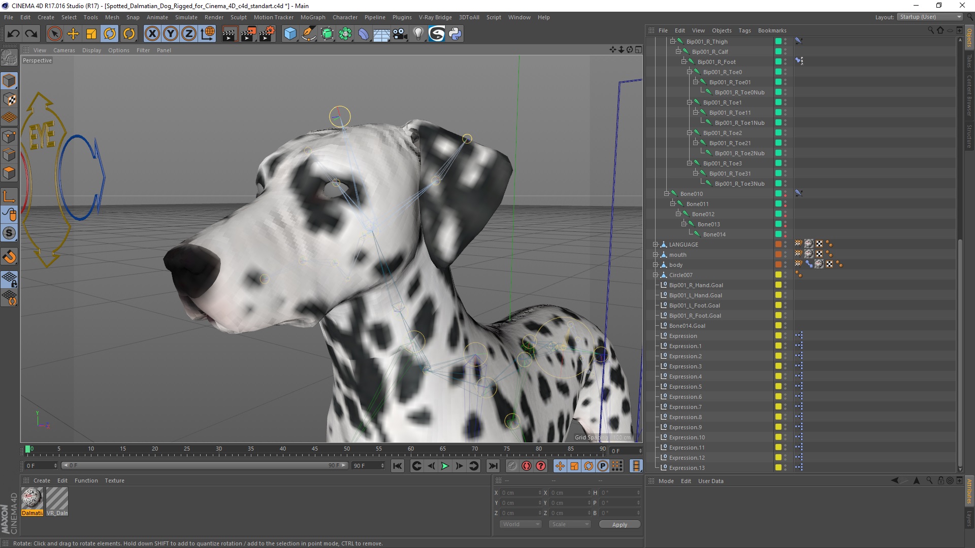 Spotted Dalmatian Dog Rigged for Cinema 4D 3D
