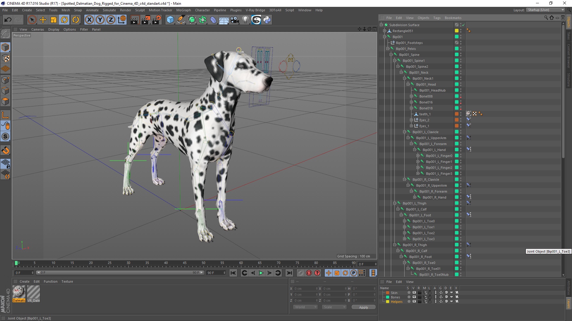 Spotted Dalmatian Dog Rigged for Cinema 4D 3D
