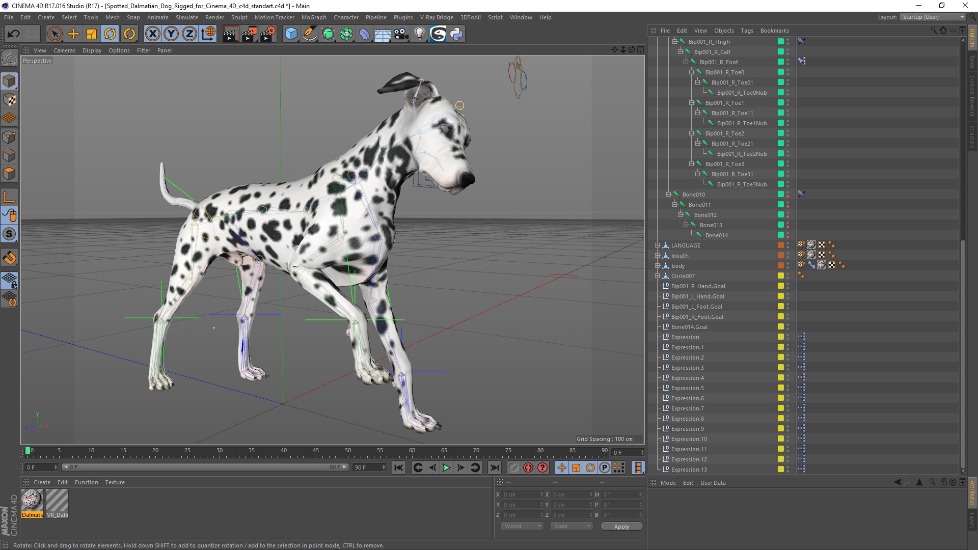 Spotted Dalmatian Dog Rigged for Cinema 4D 3D