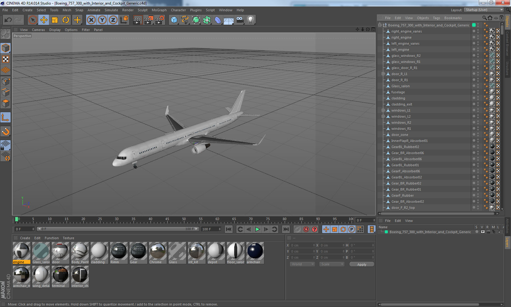 3D Boeing 757 300 with Interior and Cockpit Generic model