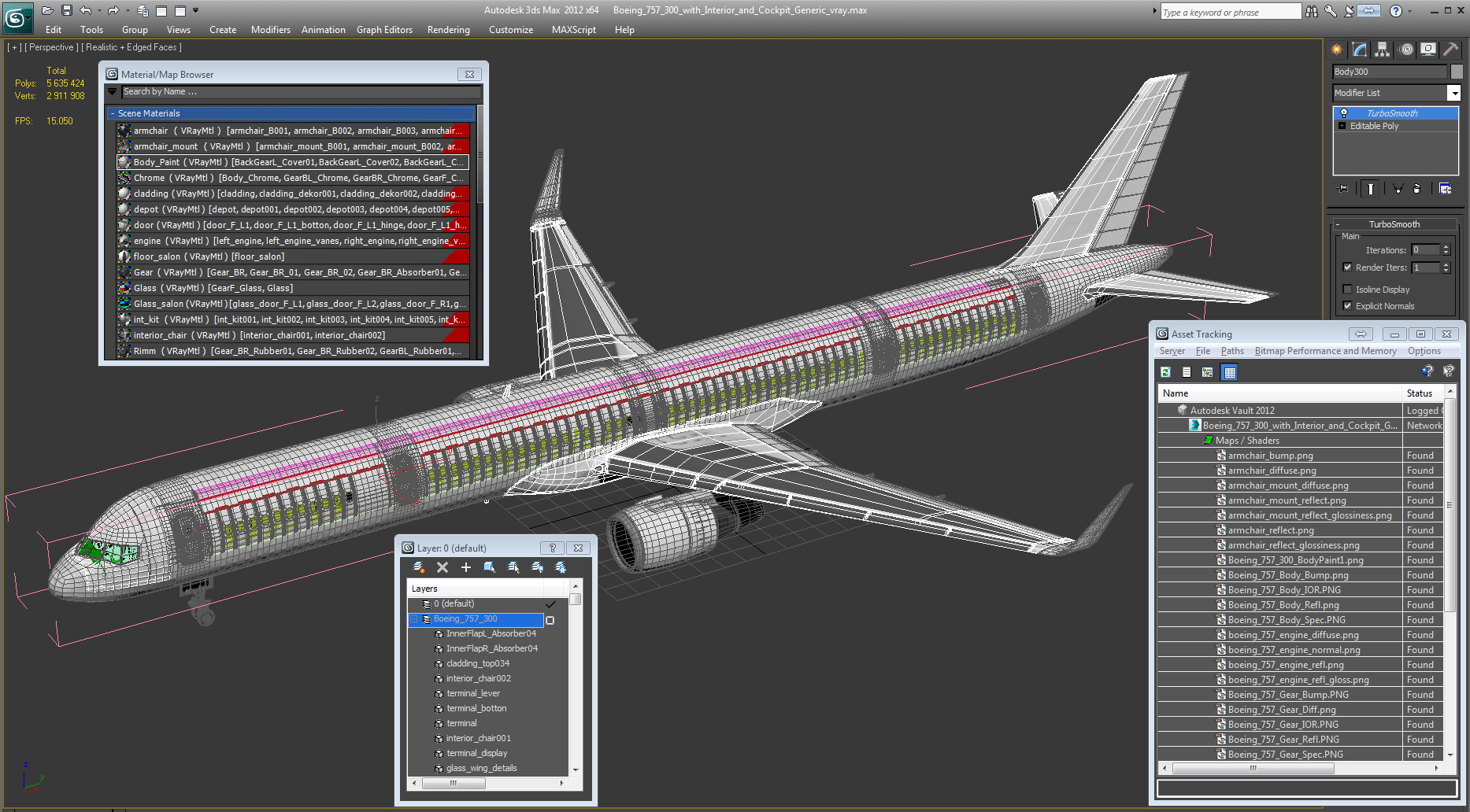 3D Boeing 757 300 with Interior and Cockpit Generic model