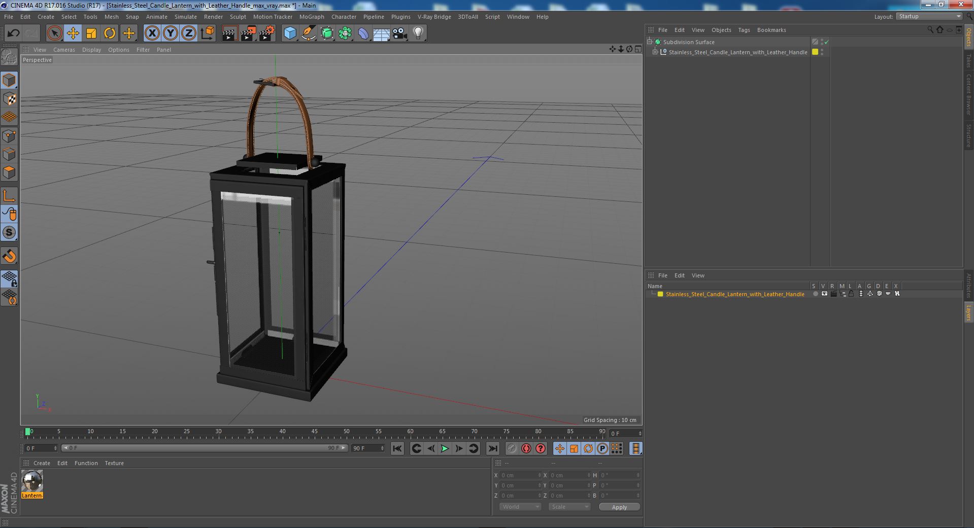 3D model Stainless Steel Candle Lantern with Leather Handle