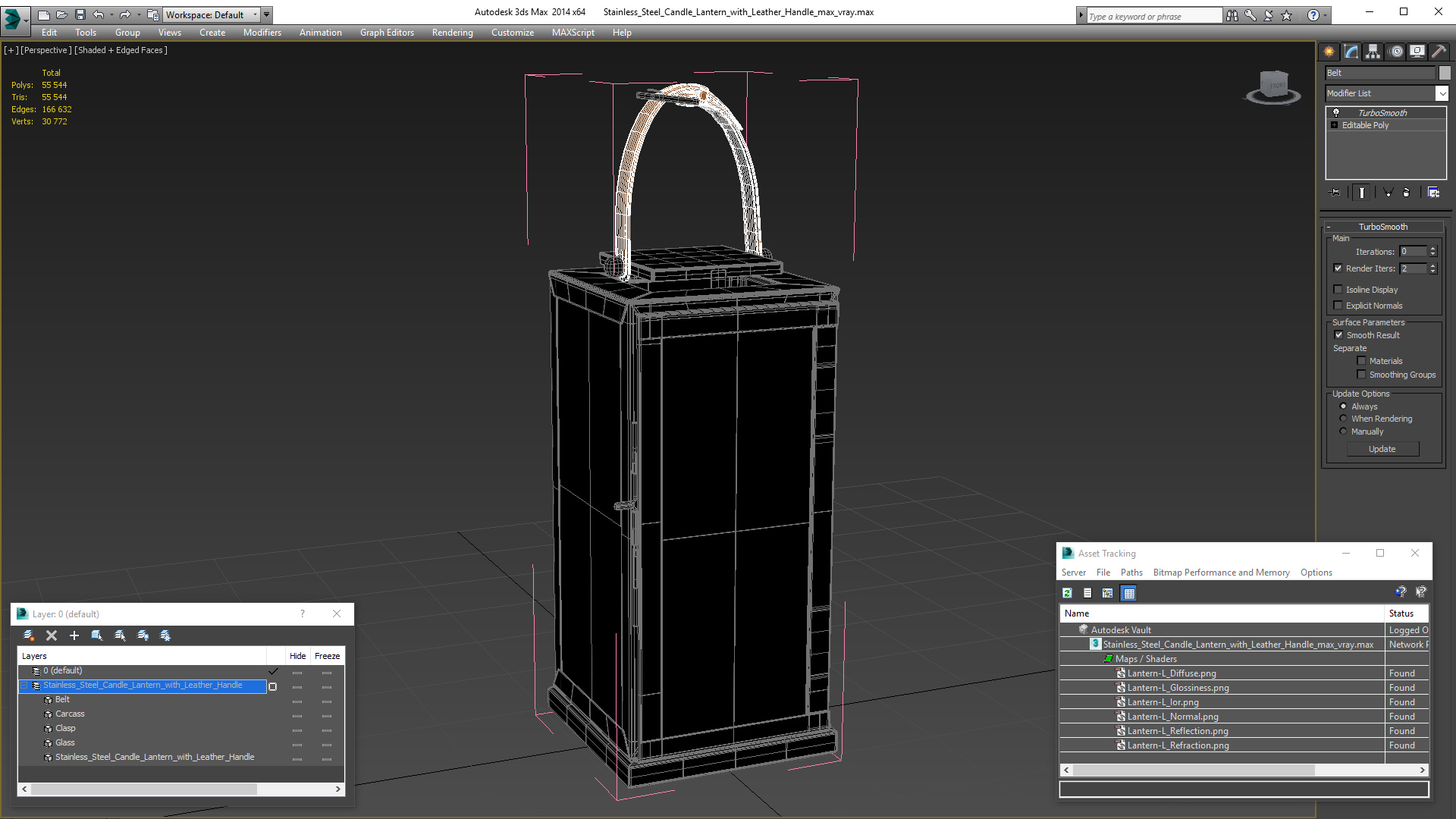 3D model Stainless Steel Candle Lantern with Leather Handle