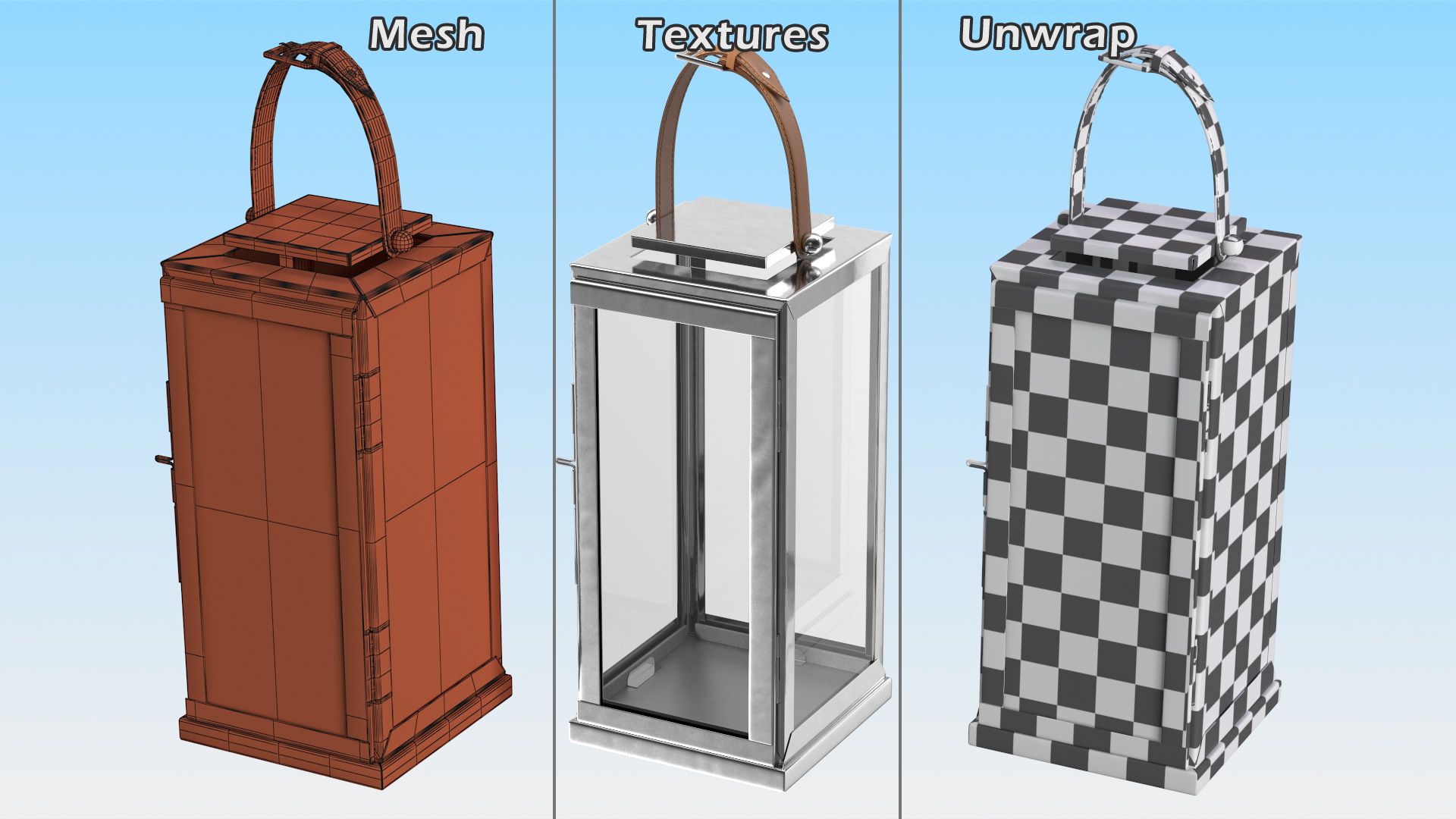 3D model Stainless Steel Candle Lantern with Leather Handle