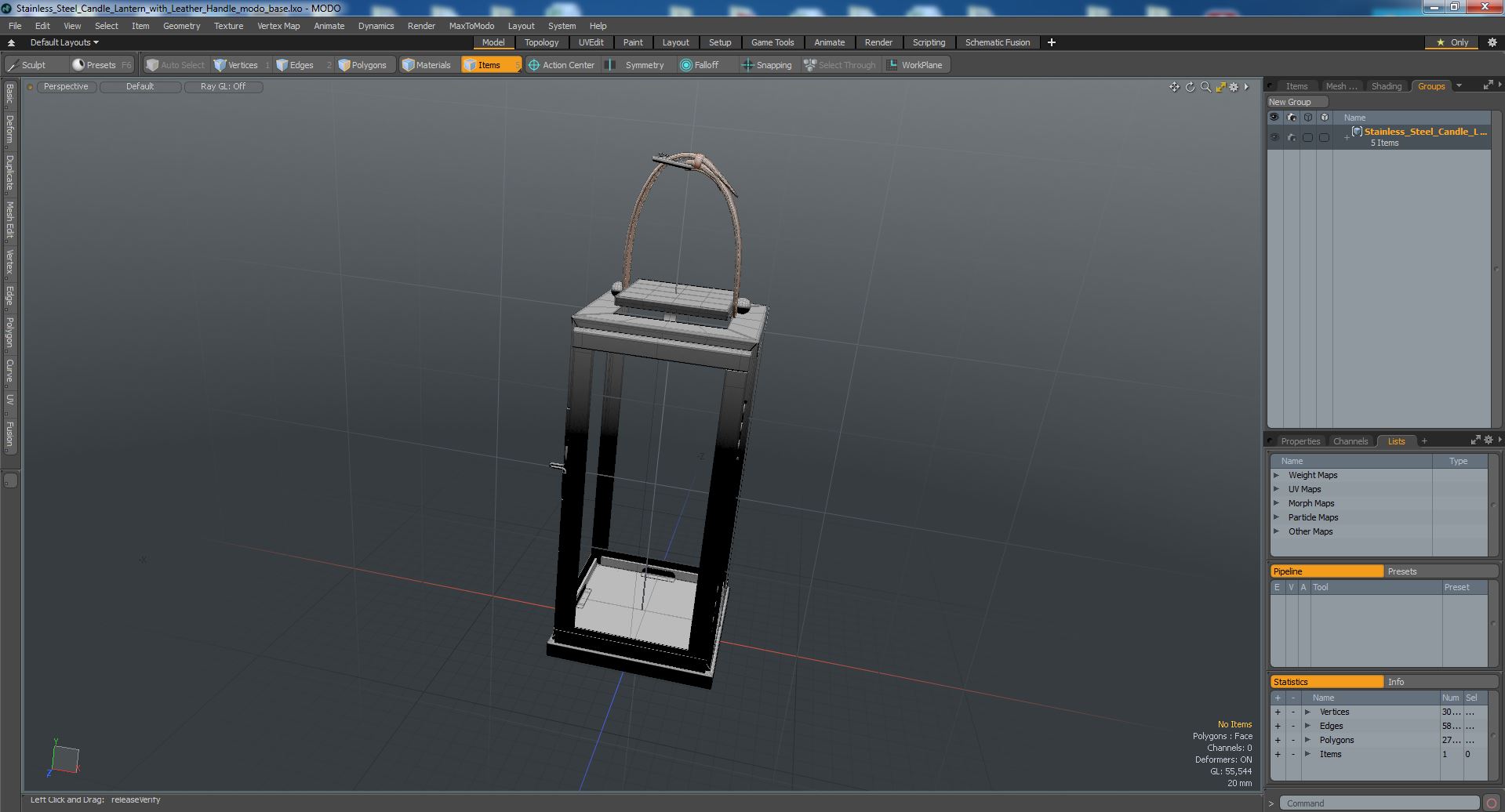 3D model Stainless Steel Candle Lantern with Leather Handle