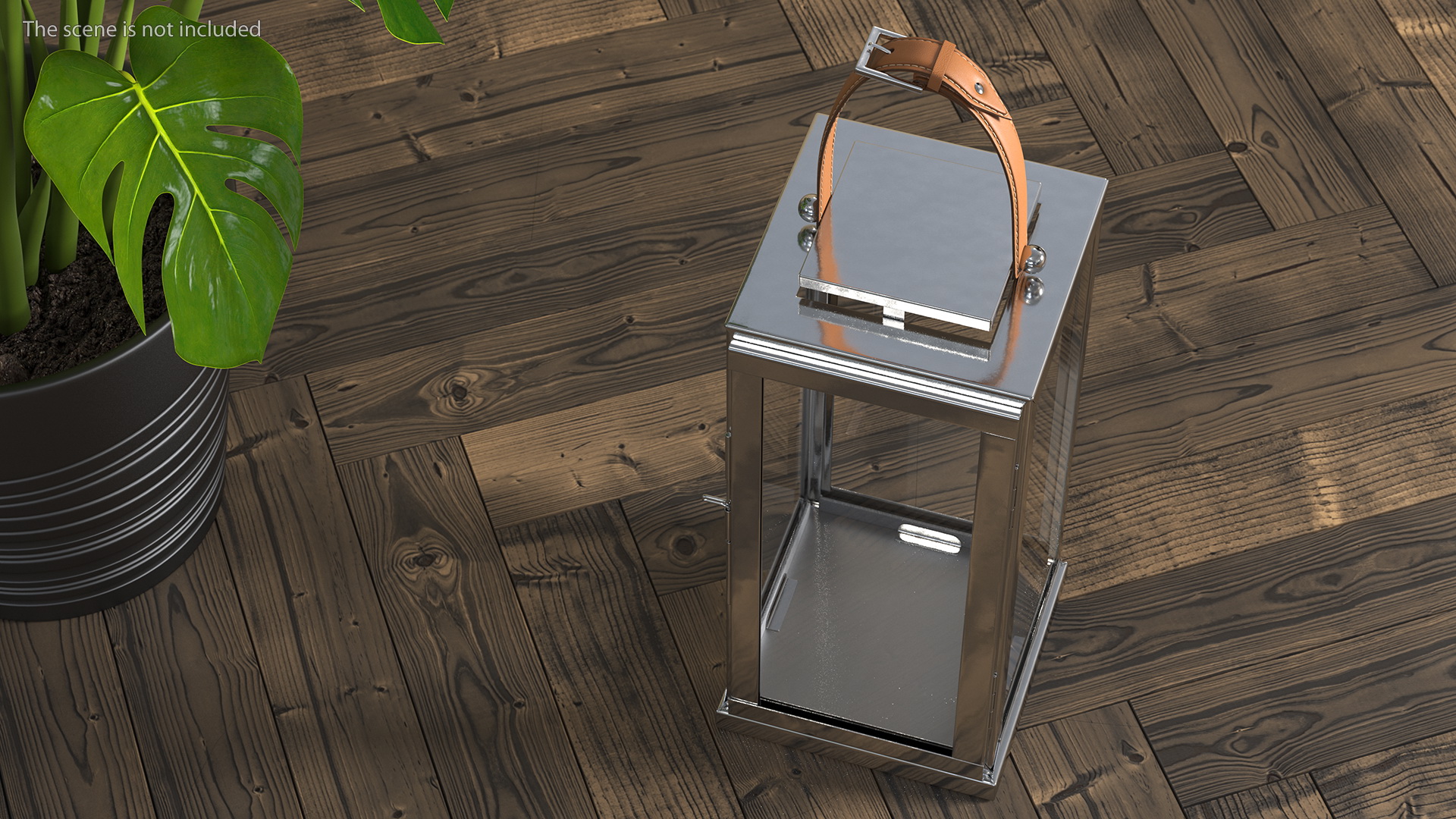 3D model Stainless Steel Candle Lantern with Leather Handle