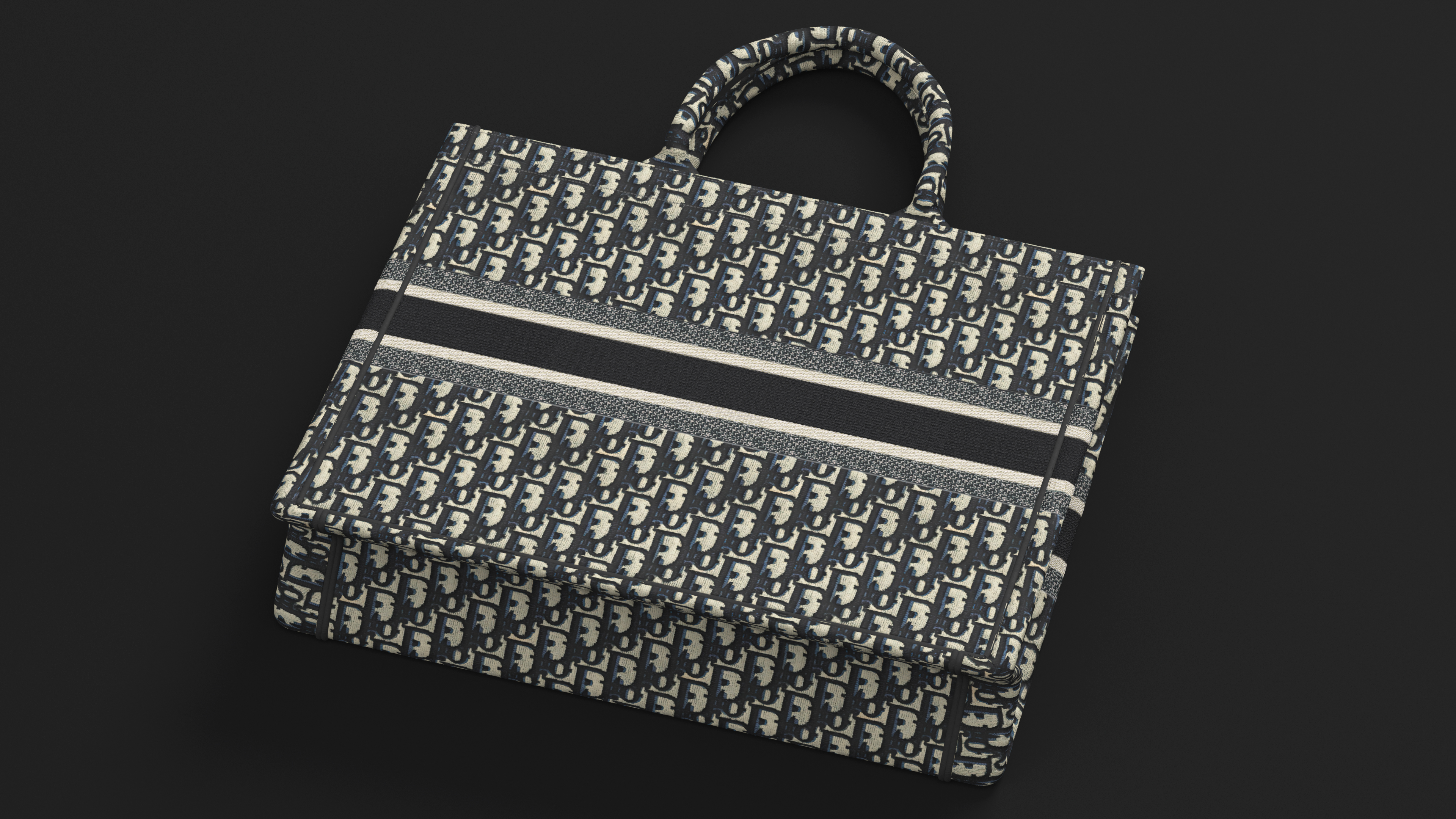 Ecru and Blue Womens Book Tote Bag 3D model