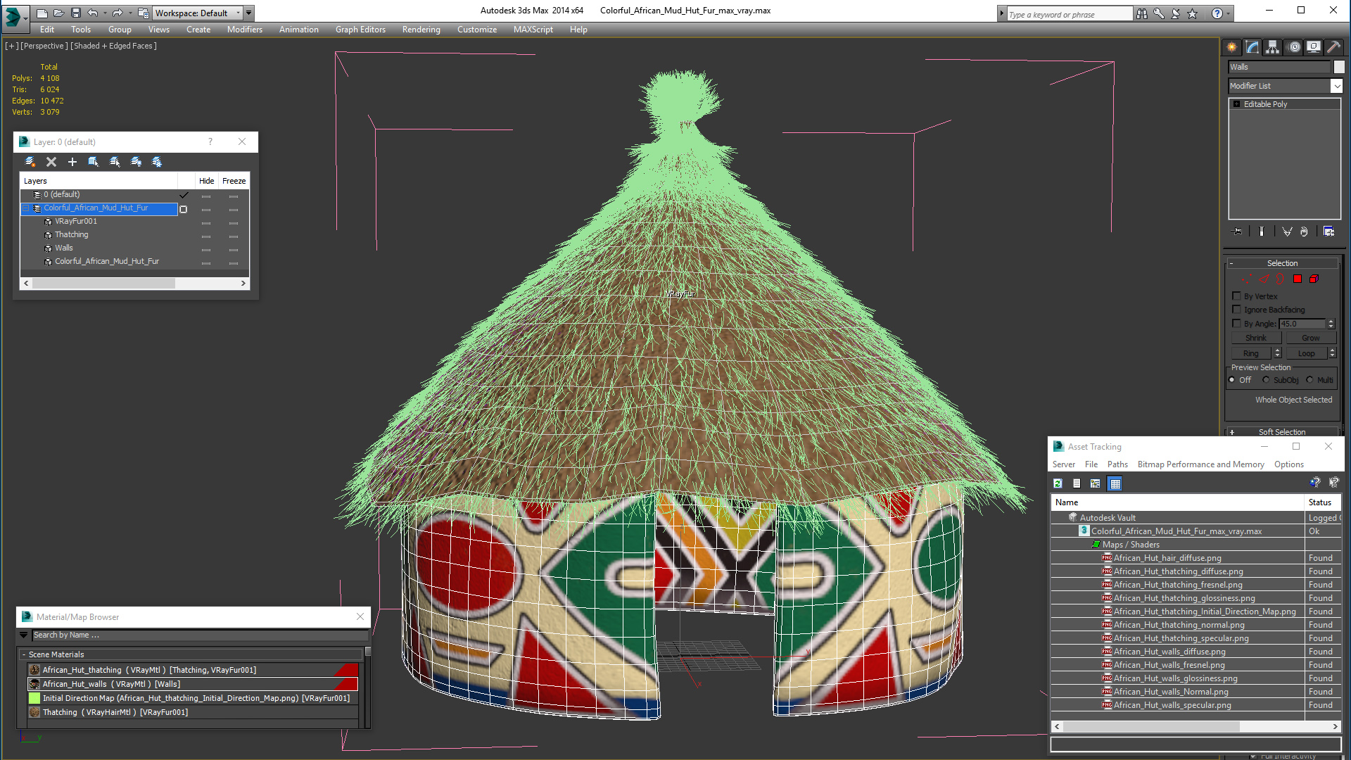 3D Colorful African Mud Hut Fur model