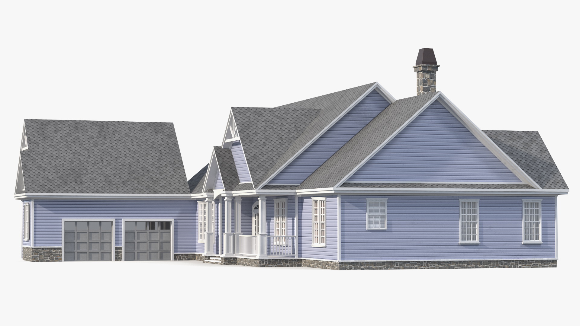 American House Exterior with Double Garage Blue 3D