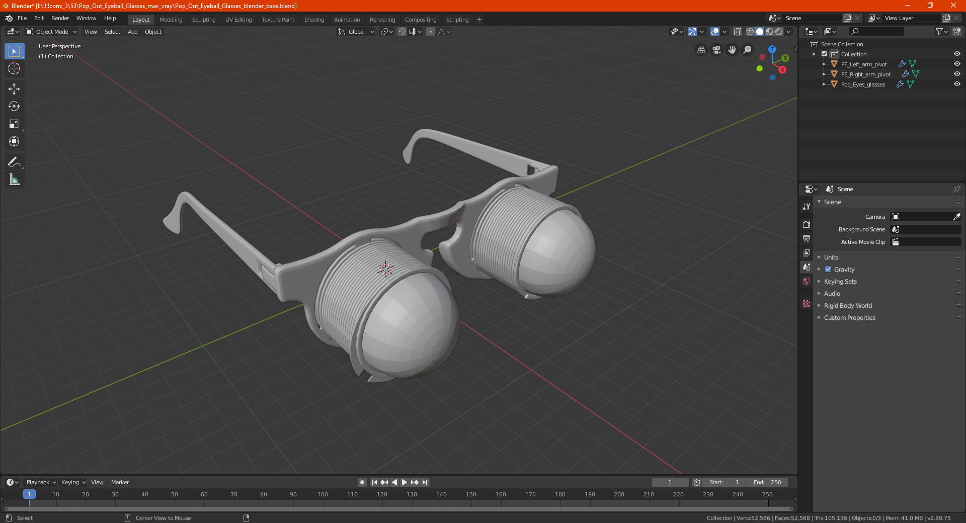 3D Pop Out Eyeball Glasses model