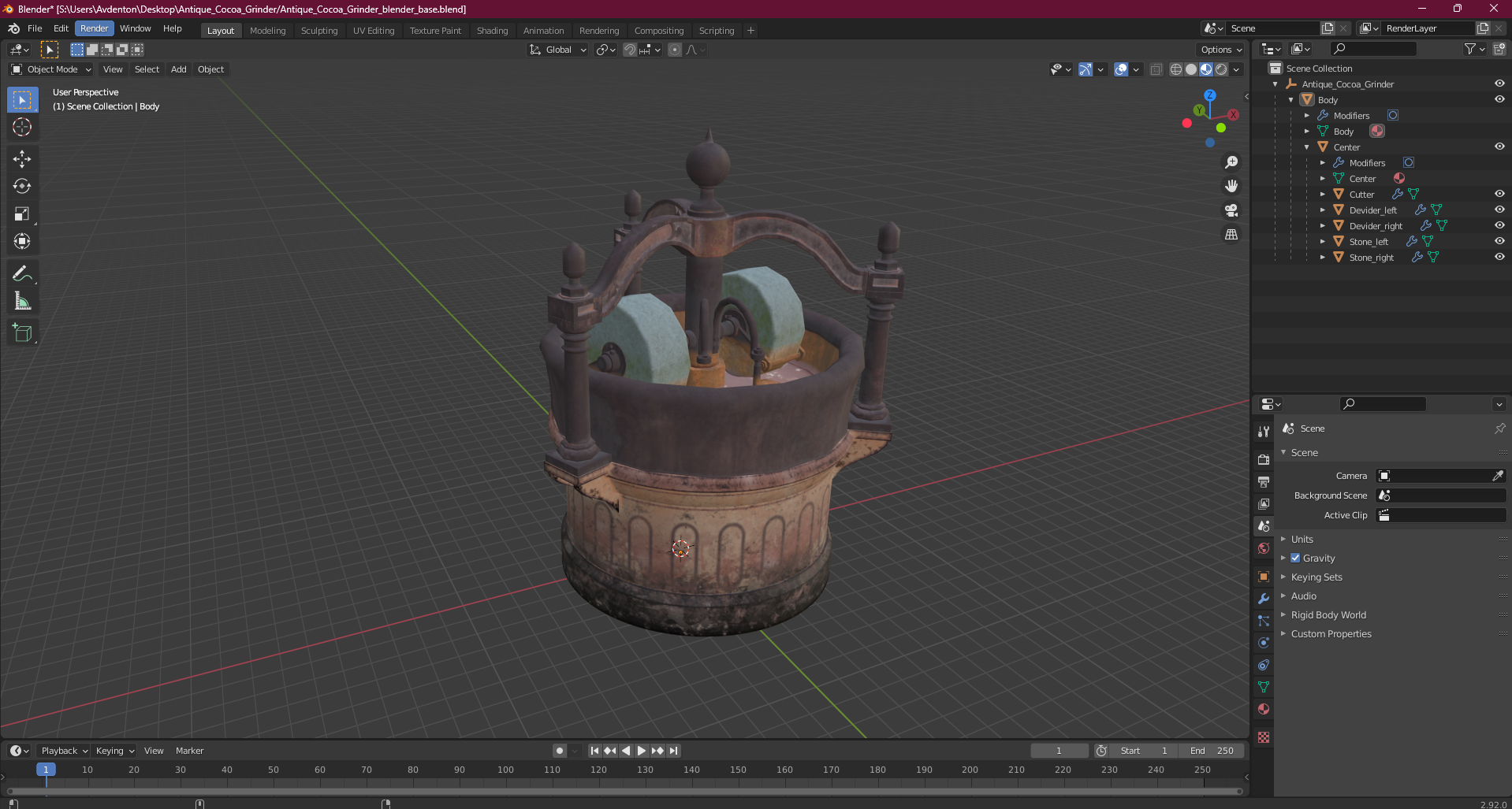 3D Antique Cocoa Grinder