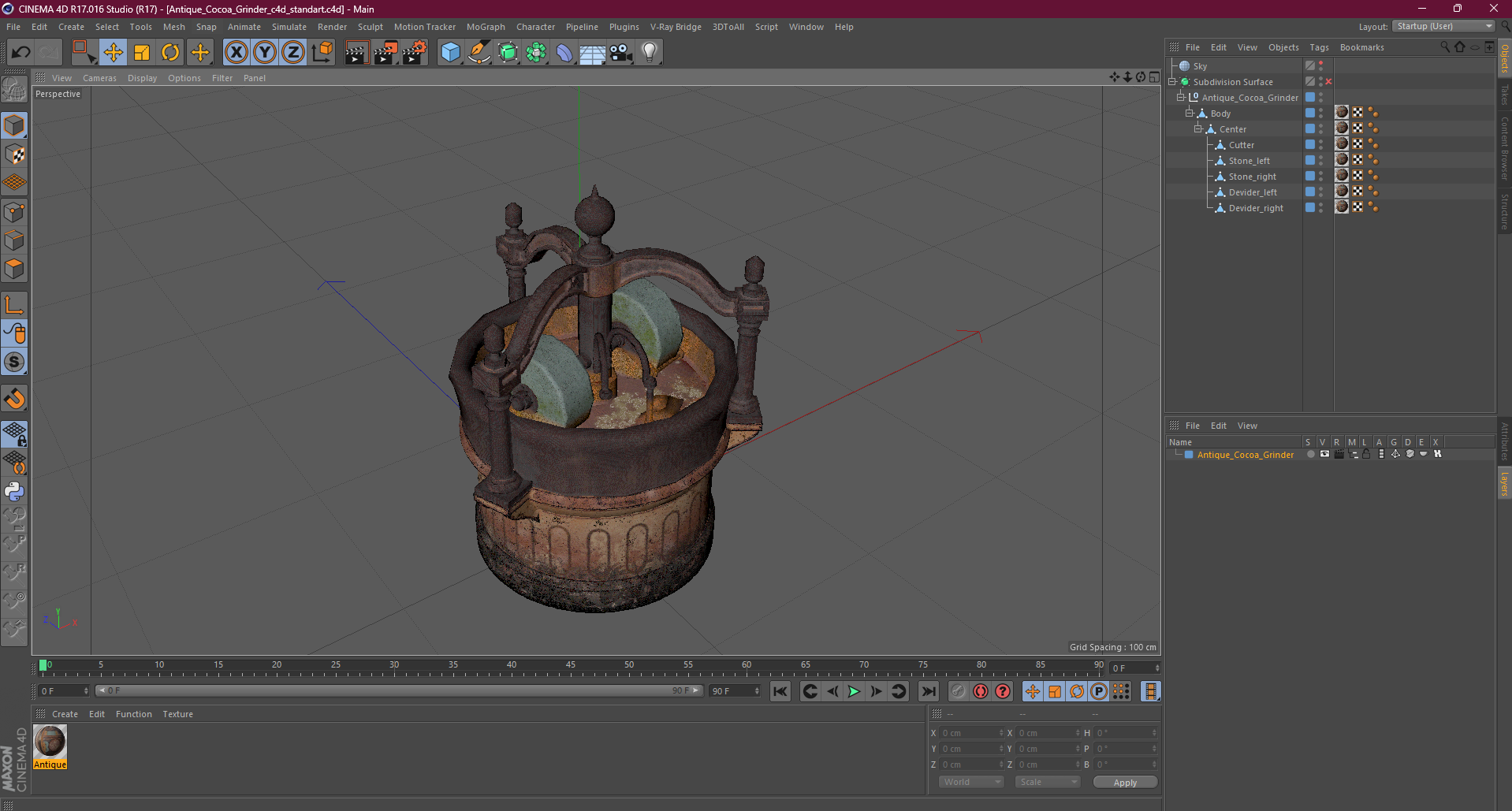 3D Antique Cocoa Grinder