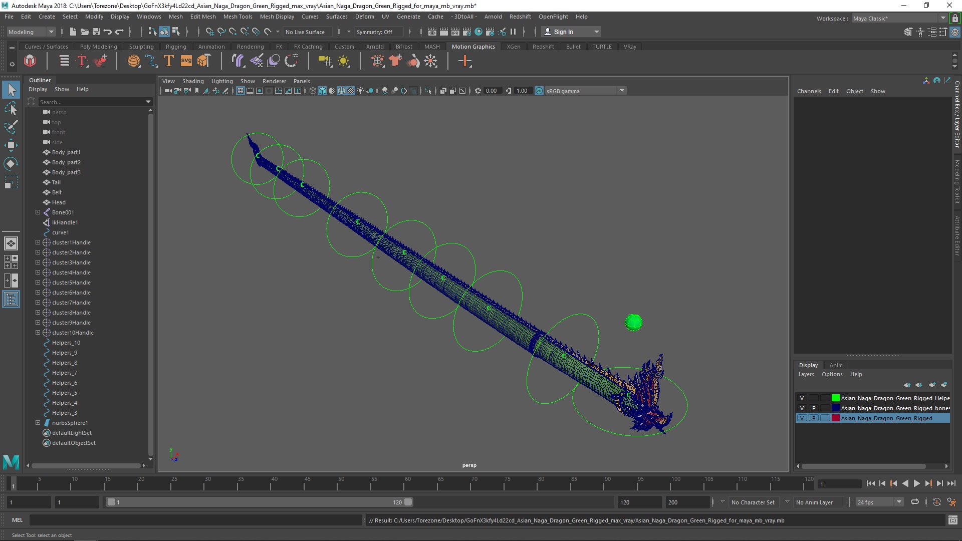 Asian Naga Dragon Green Rigged for Maya 3D model