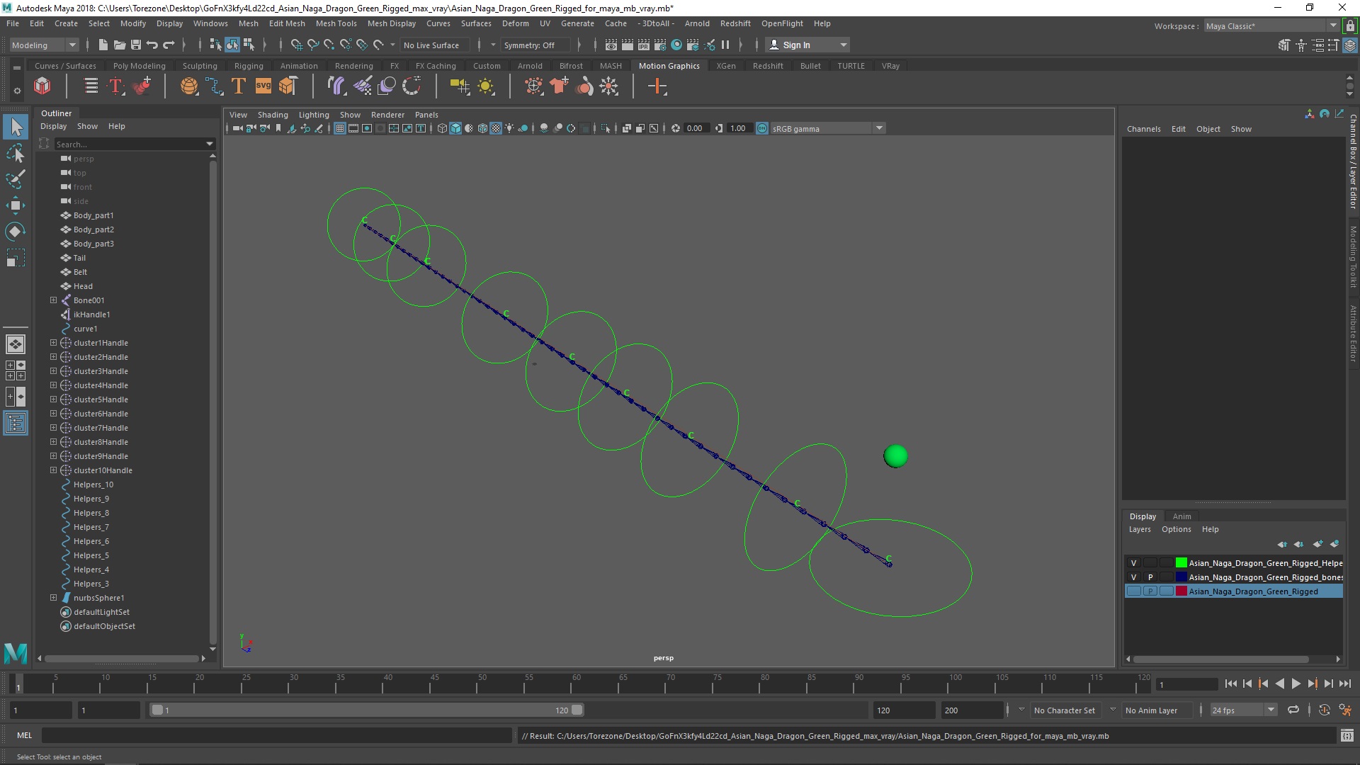 Asian Naga Dragon Green Rigged for Maya 3D model