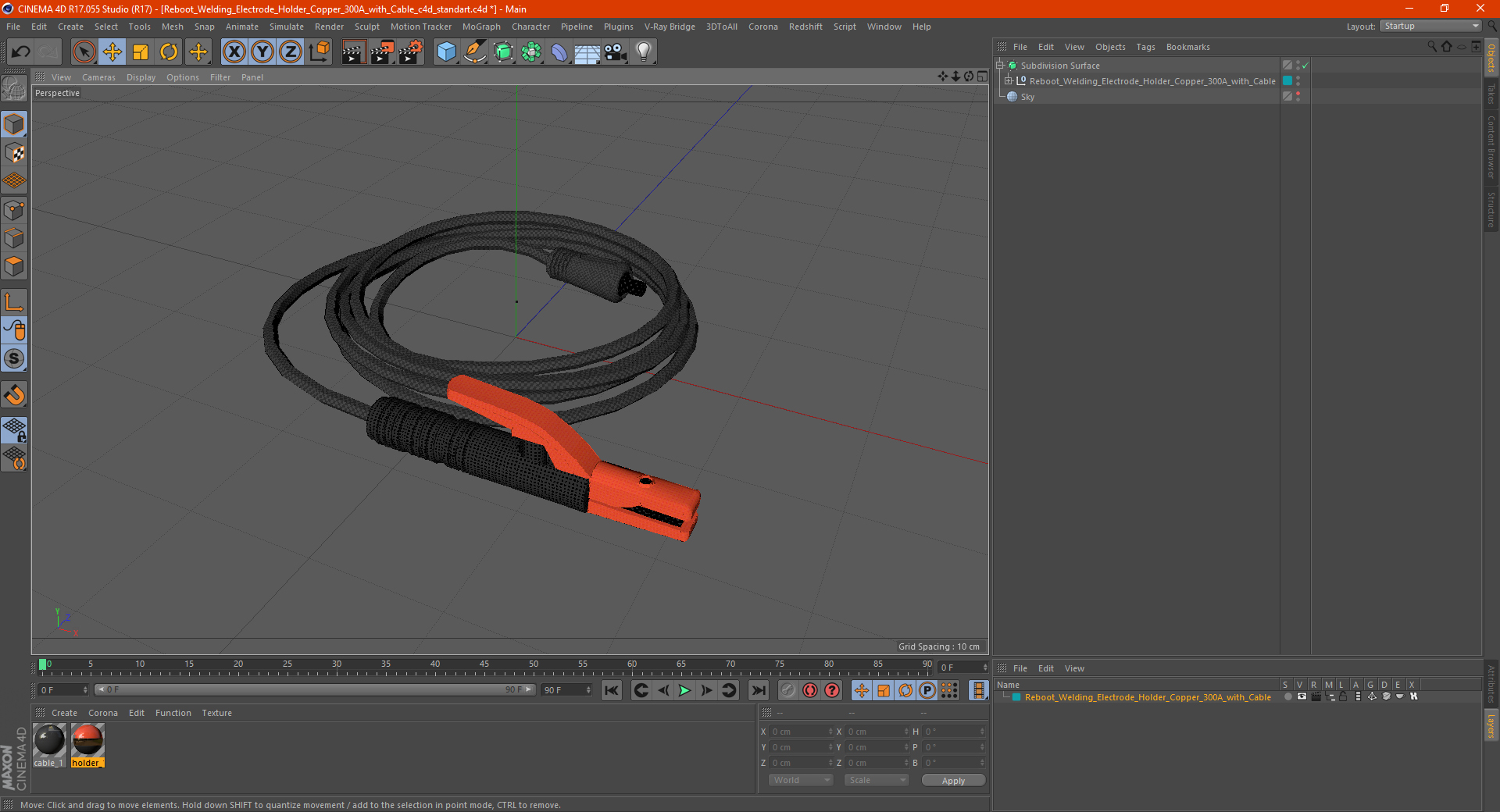 Reboot Welding Electrode Holder Copper 300A with Cable 3D model