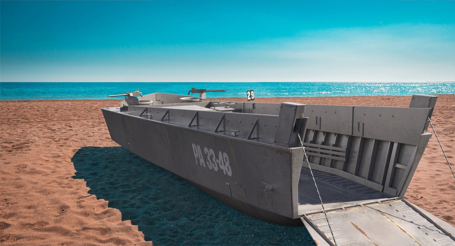 3D LCVP Boat with Jeep Willys Rigged model