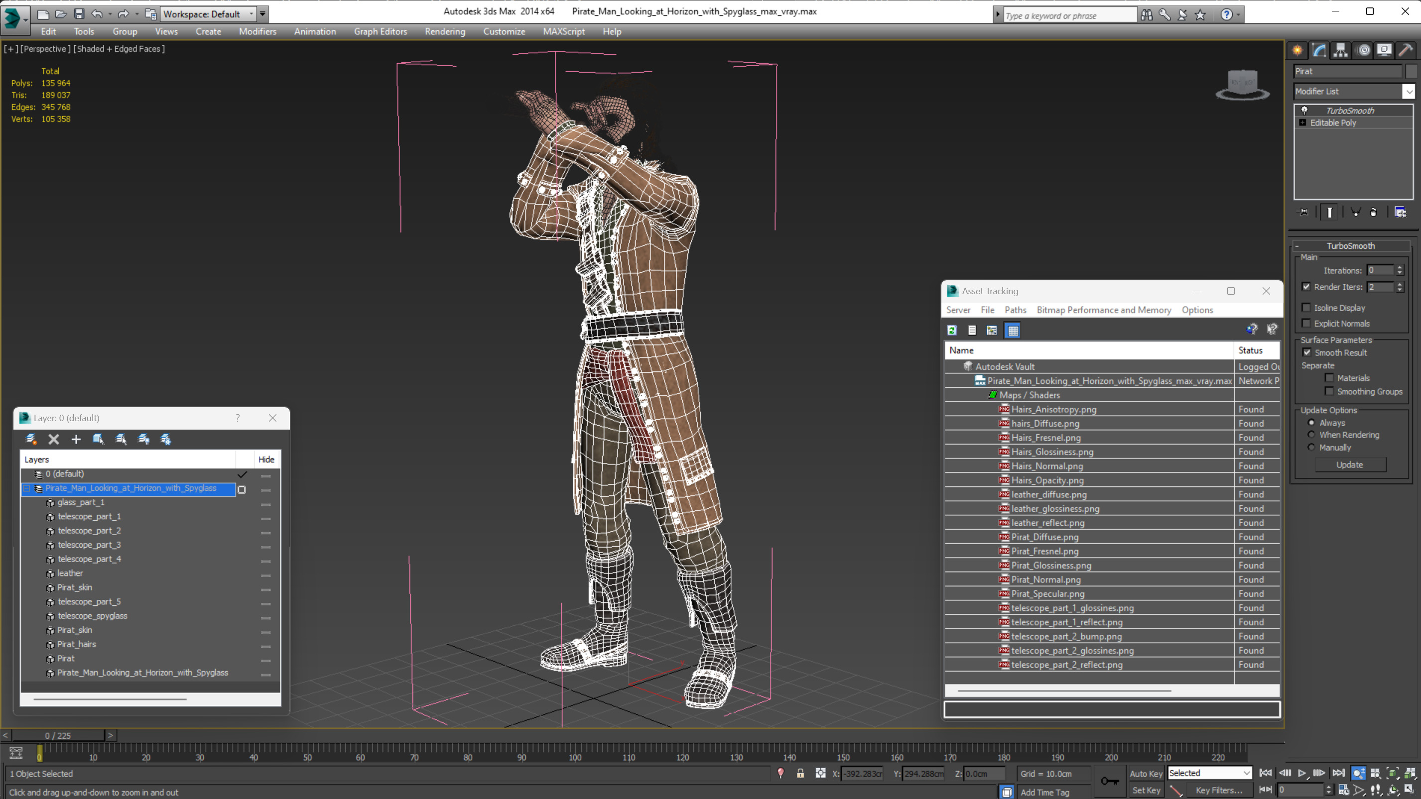 3D Pirate Man Looking at Horizon with Spyglass model