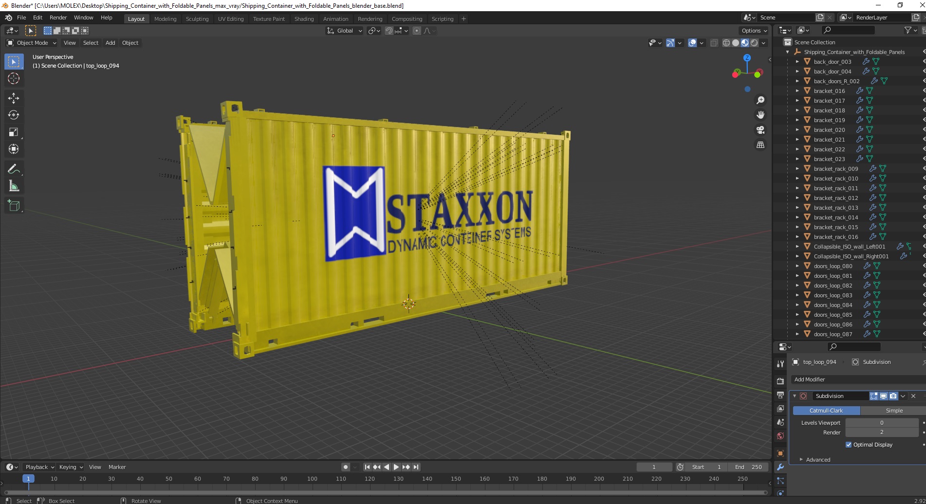 Shipping Container with Foldable Panels 3D model