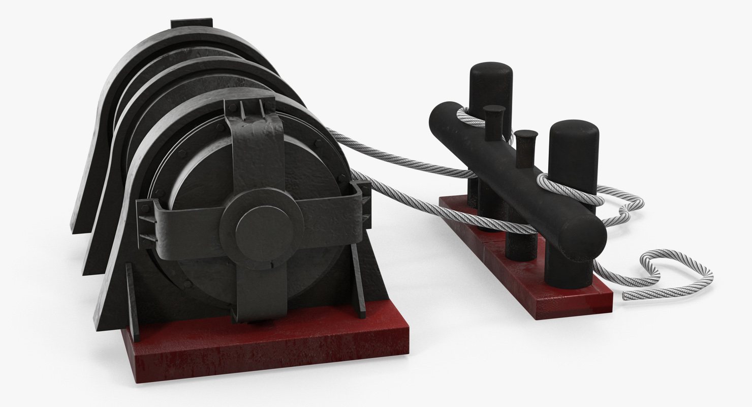3D Mooring Bollard with Ship Ropes