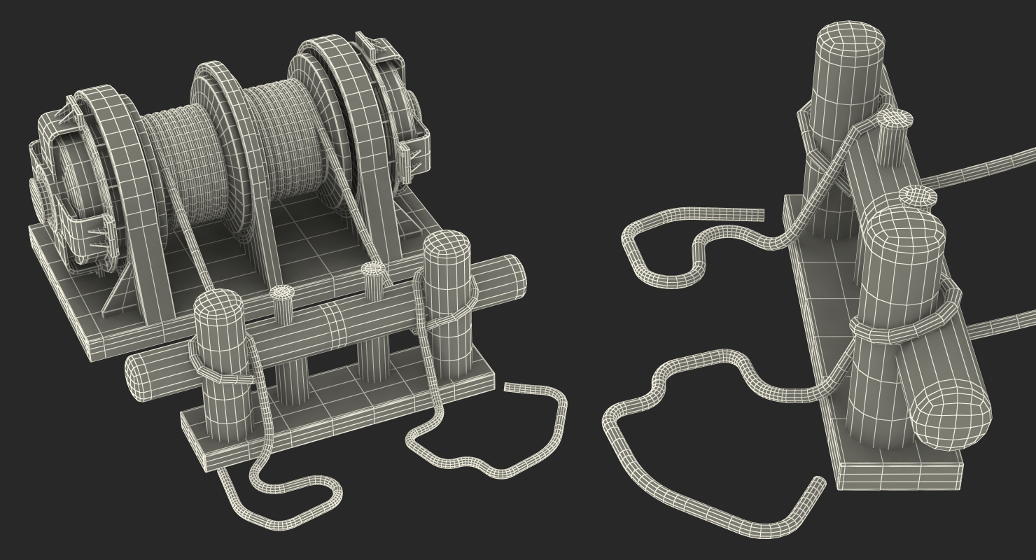 3D Mooring Bollard with Ship Ropes