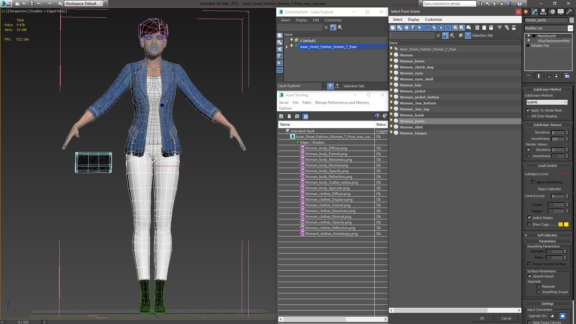 3D Asian Street Fashion Woman T Pose model