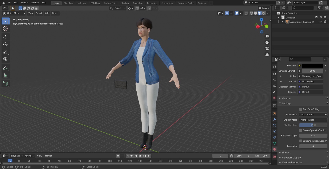 3D Asian Street Fashion Woman T Pose model