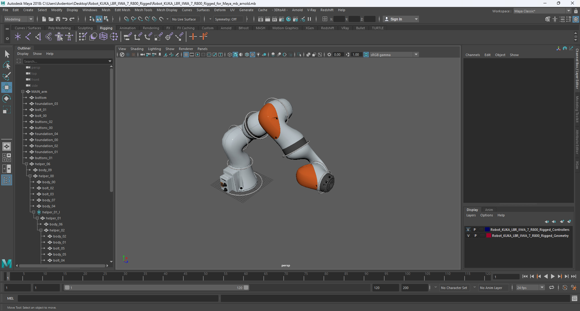 Robot KUKA LBR IIWA 7 R800 Rigged for Maya 3D