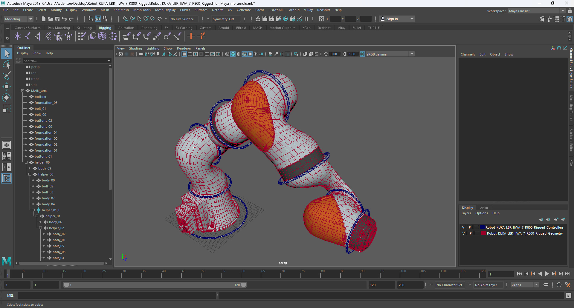 Robot KUKA LBR IIWA 7 R800 Rigged for Maya 3D