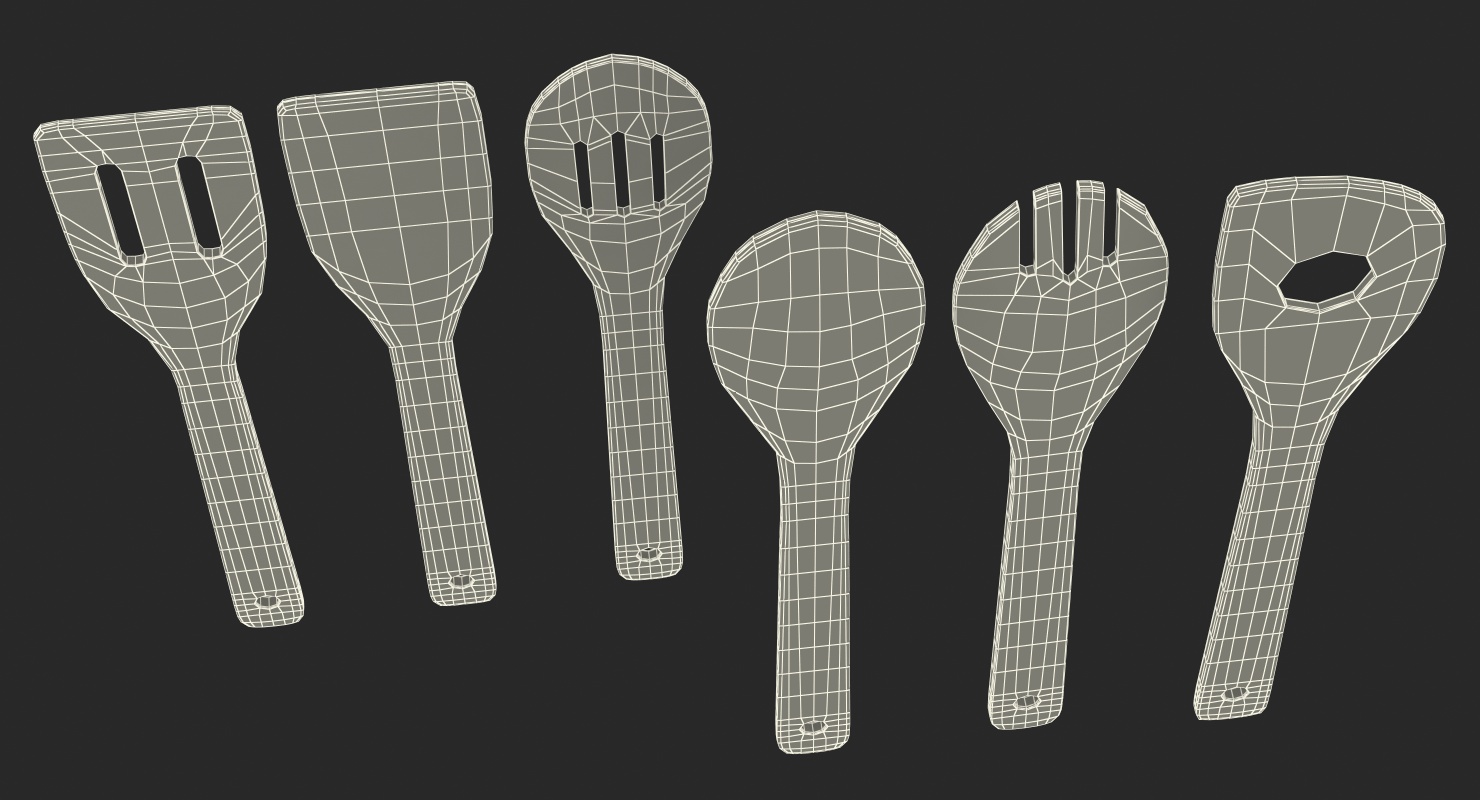 3D model Wooden Cooking Spoons Set