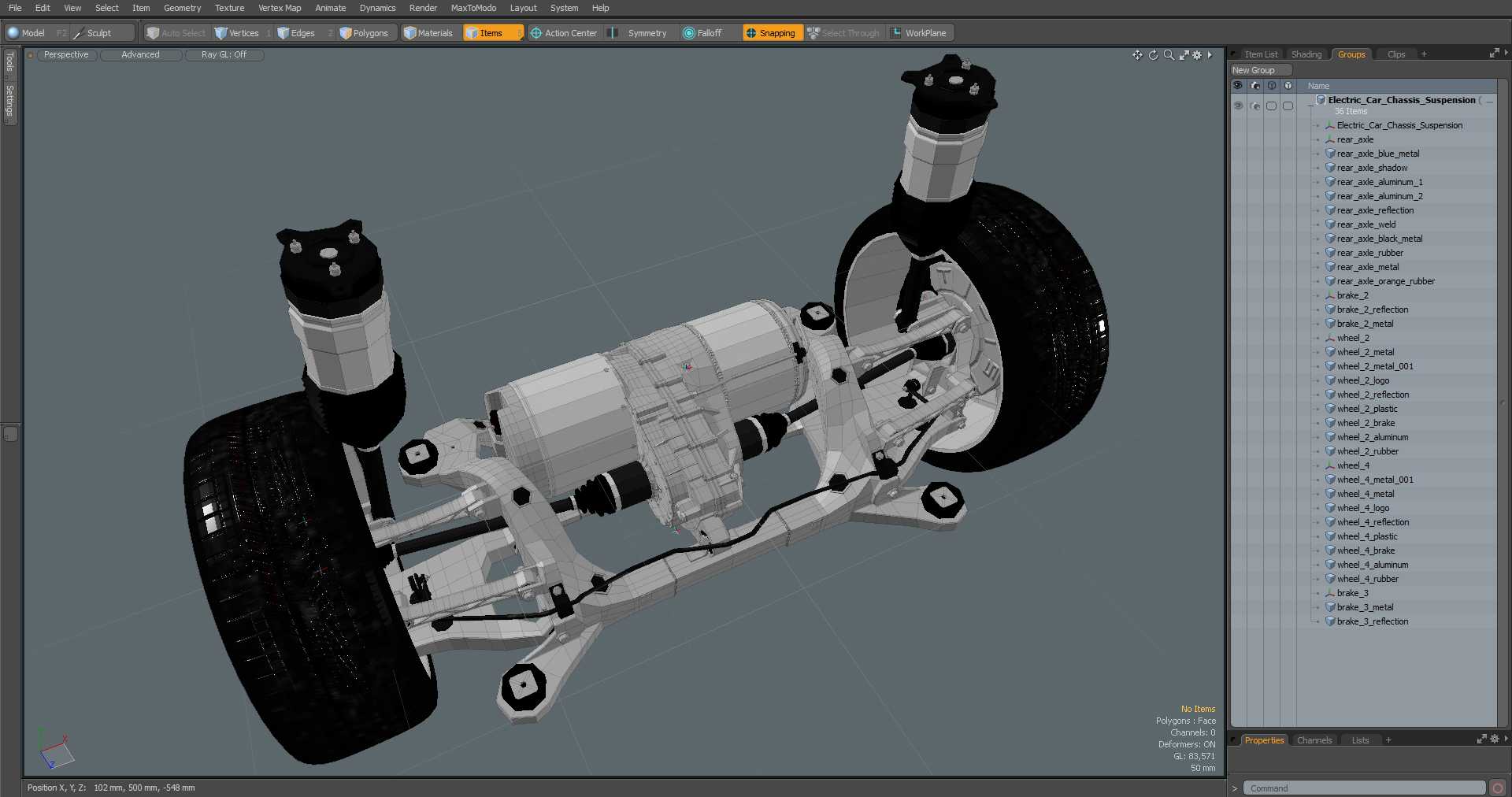 3D Electric Car Chassis Suspension