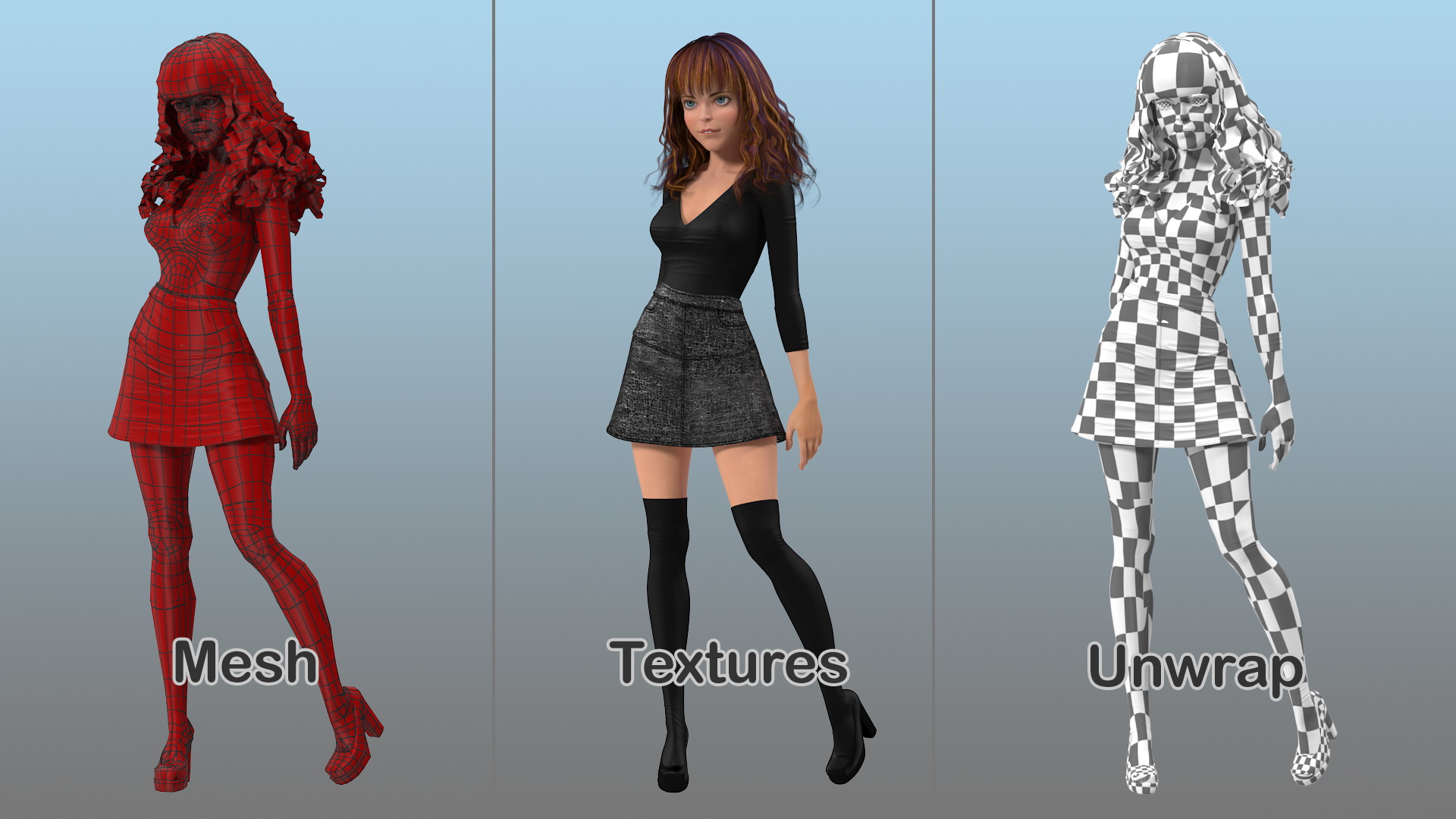 3D Cartoon Young Girl Youth Clothes Standing Pose