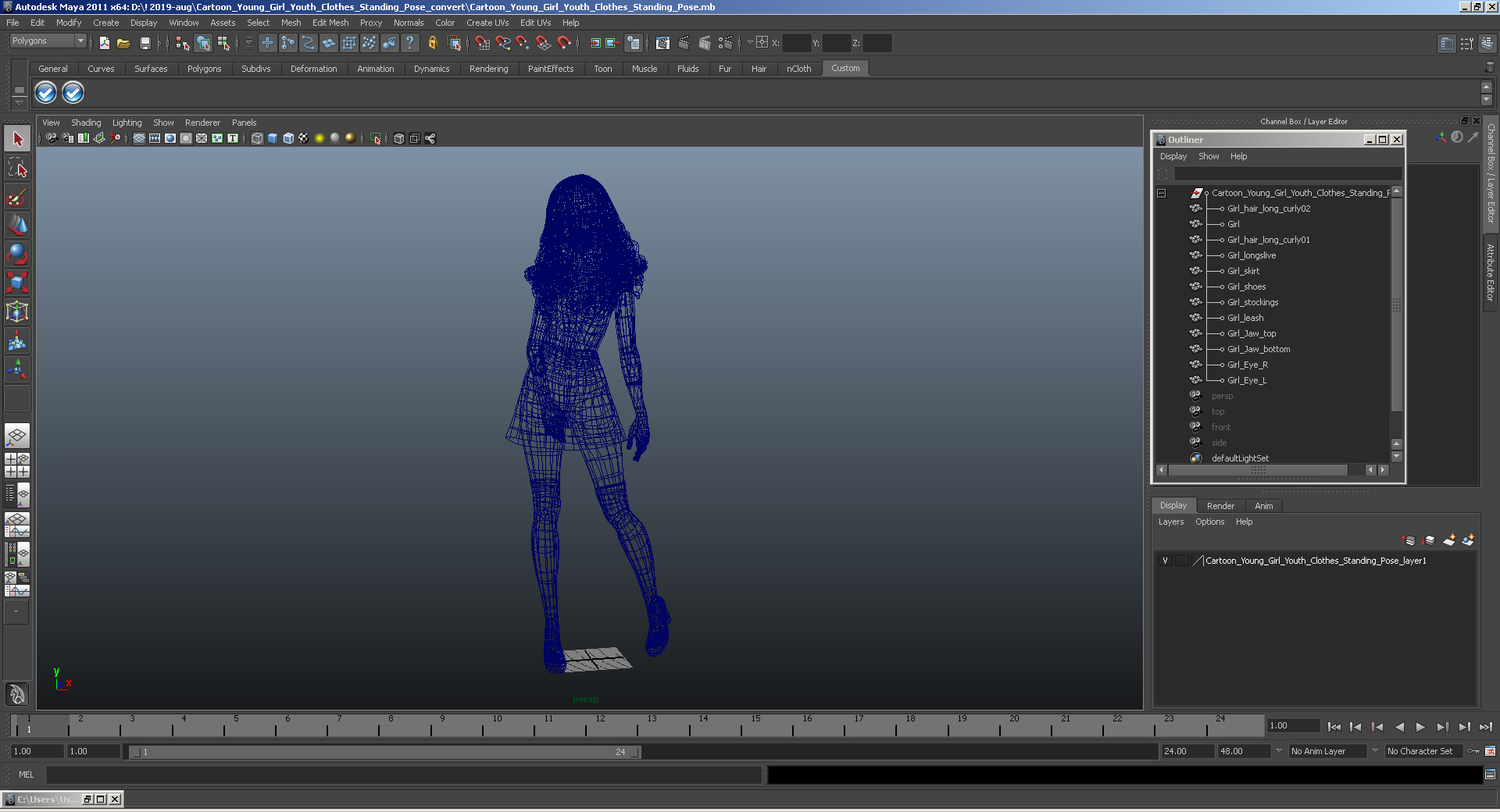3D Cartoon Young Girl Youth Clothes Standing Pose