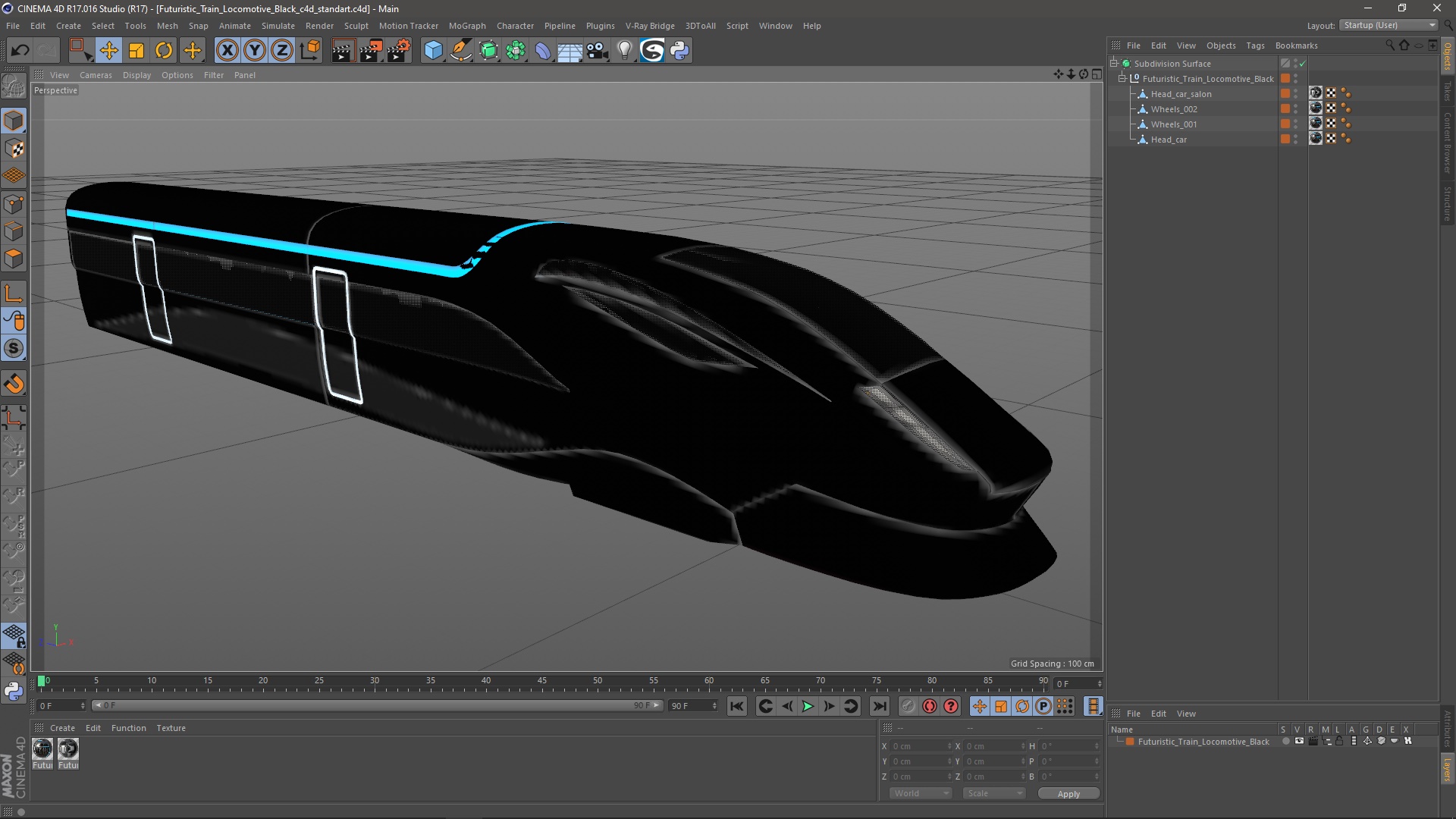 3D Futuristic Train Locomotive Black model