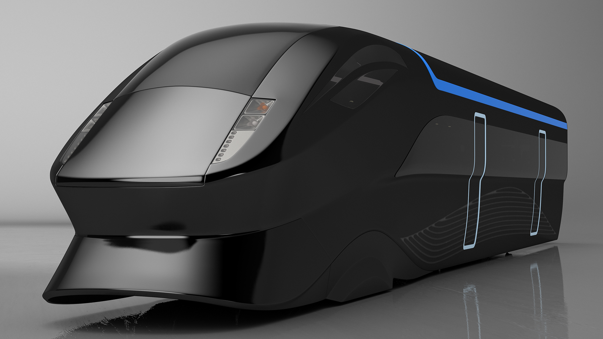 3D Futuristic Train Locomotive Black model