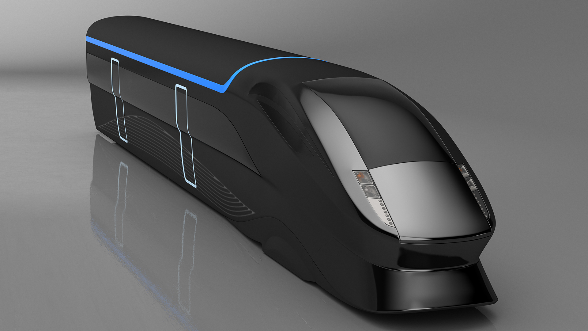 3D Futuristic Train Locomotive Black model