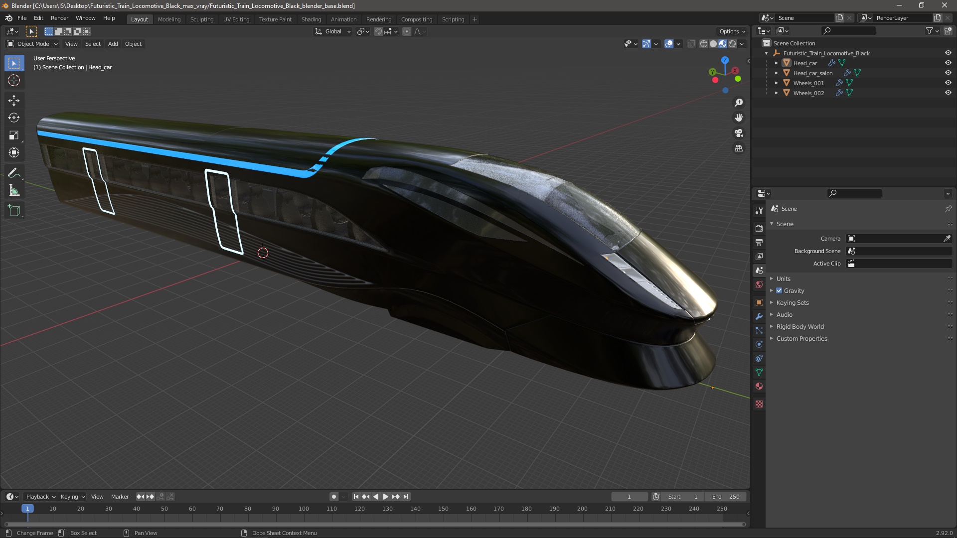 3D Futuristic Train Locomotive Black model