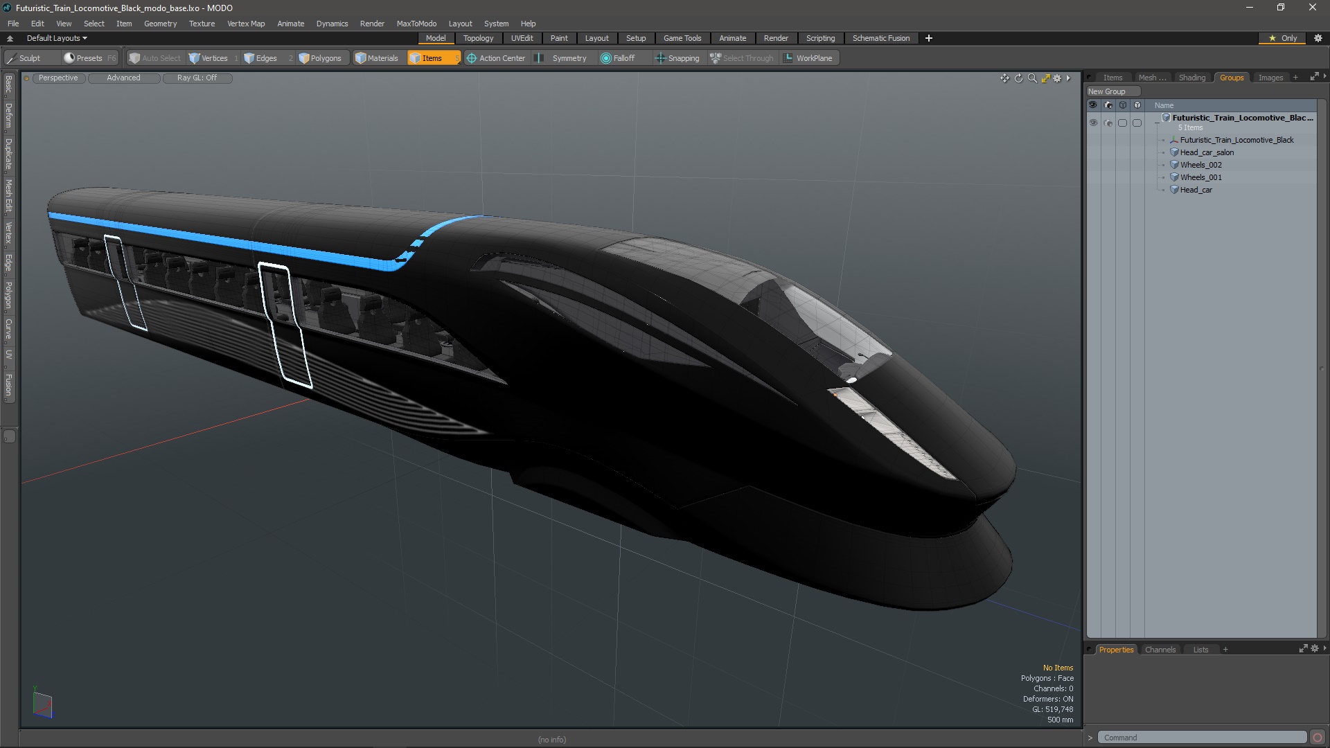3D Futuristic Train Locomotive Black model