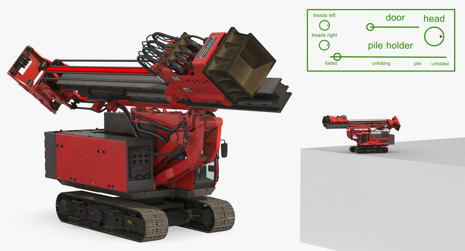 Hydraulics Pile Driver Generic Rigged 3D