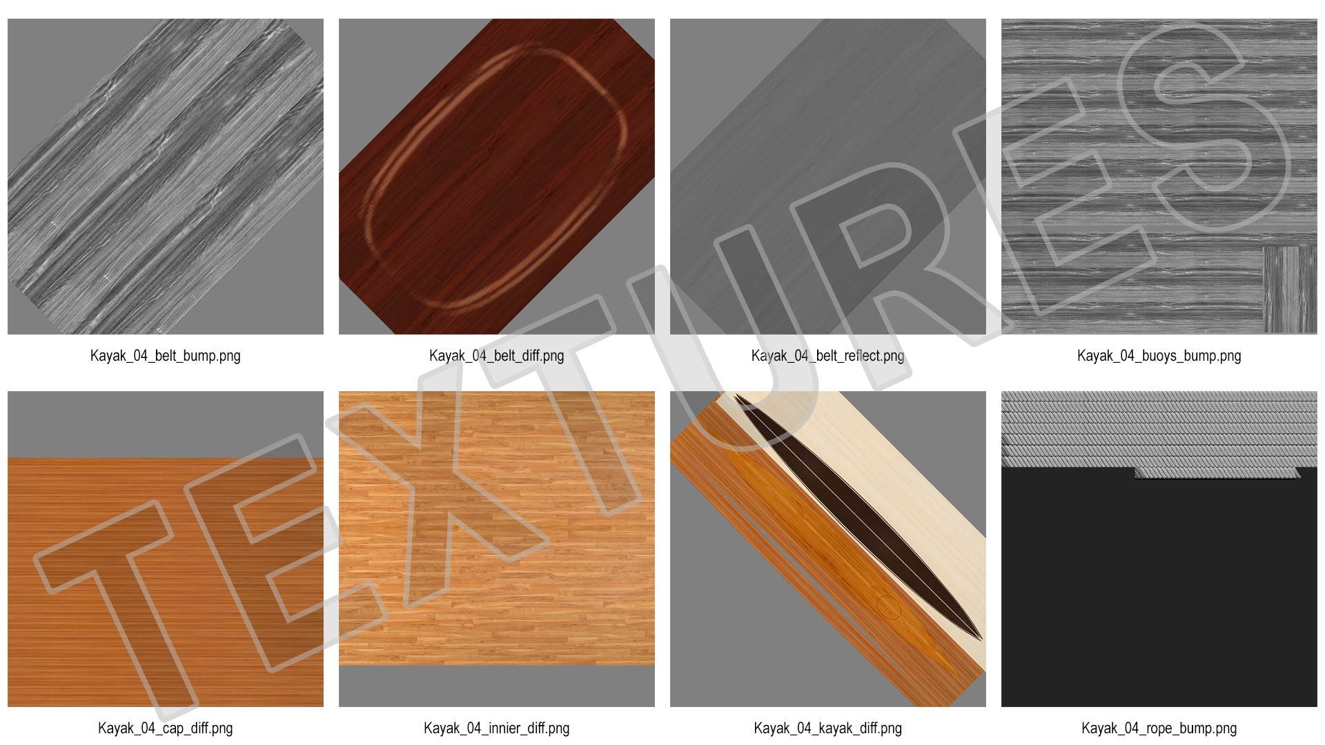 Wooden Kayak with Paddle 3D model