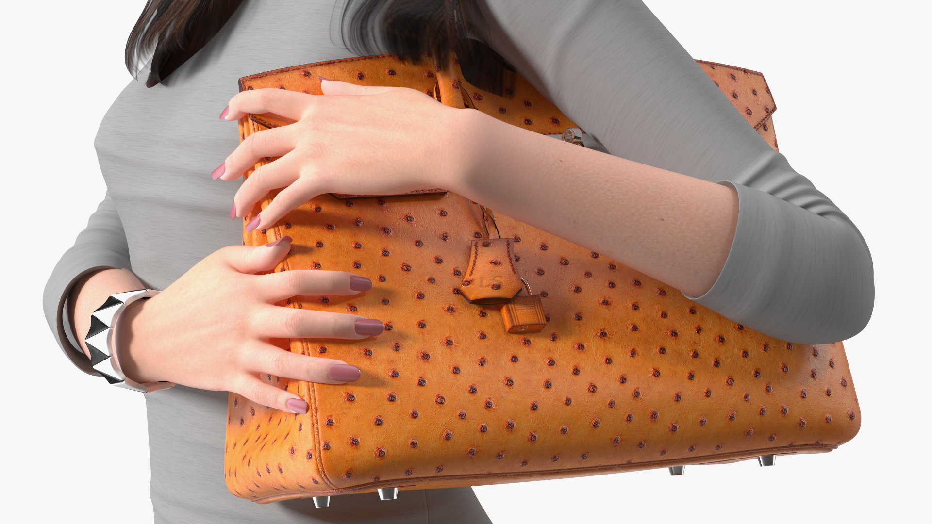 Chinese Woman with Hermes Birkin Bag Ostrich 3D model