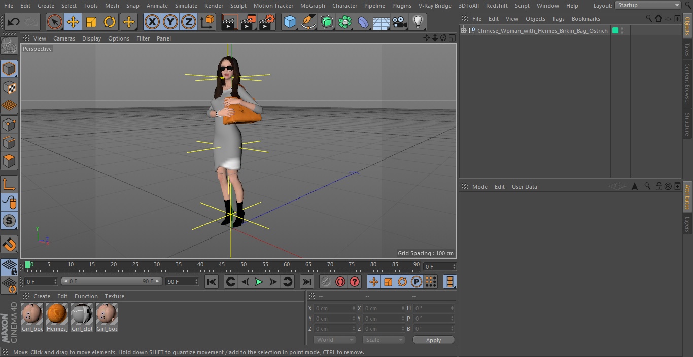 Chinese Woman with Hermes Birkin Bag Ostrich 3D model