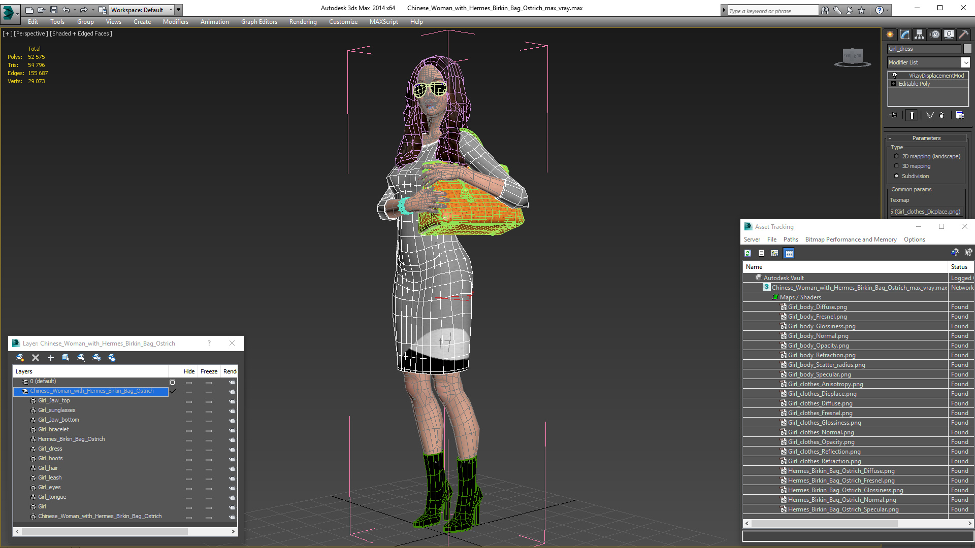 Chinese Woman with Hermes Birkin Bag Ostrich 3D model