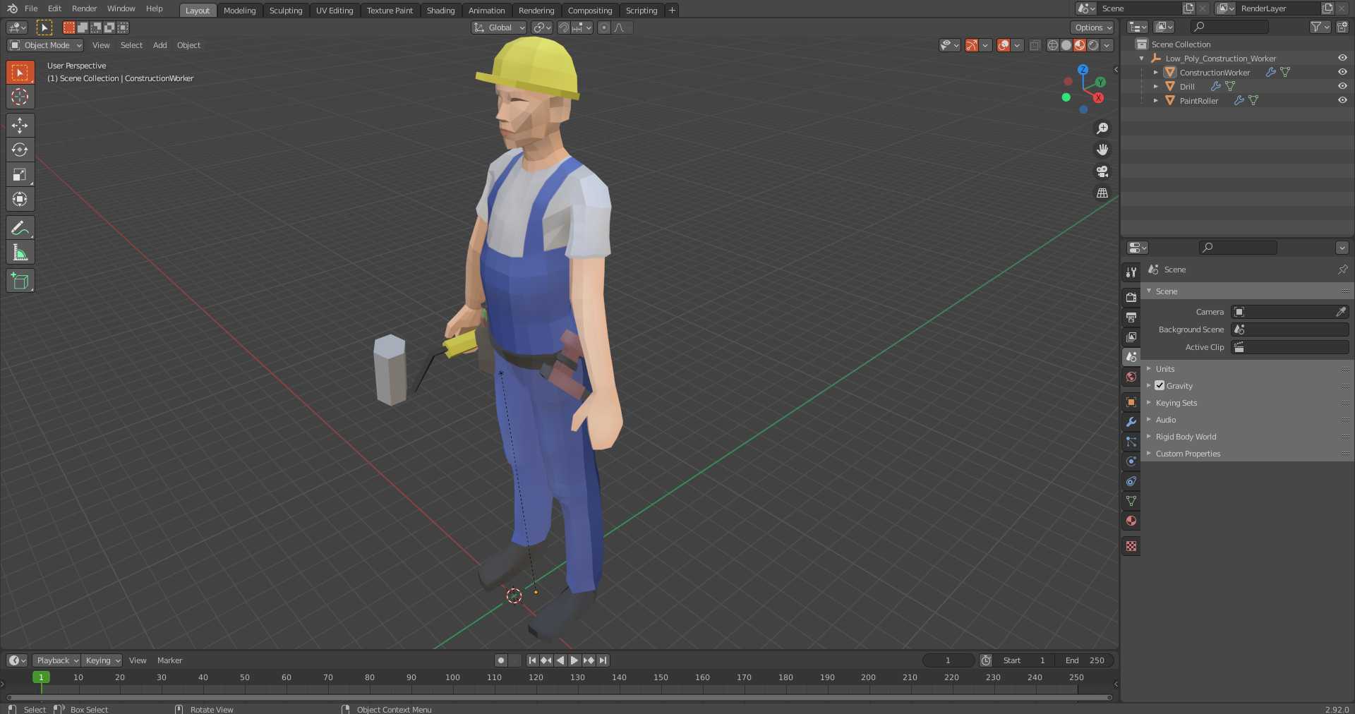 3D Low Poly Construction Worker model