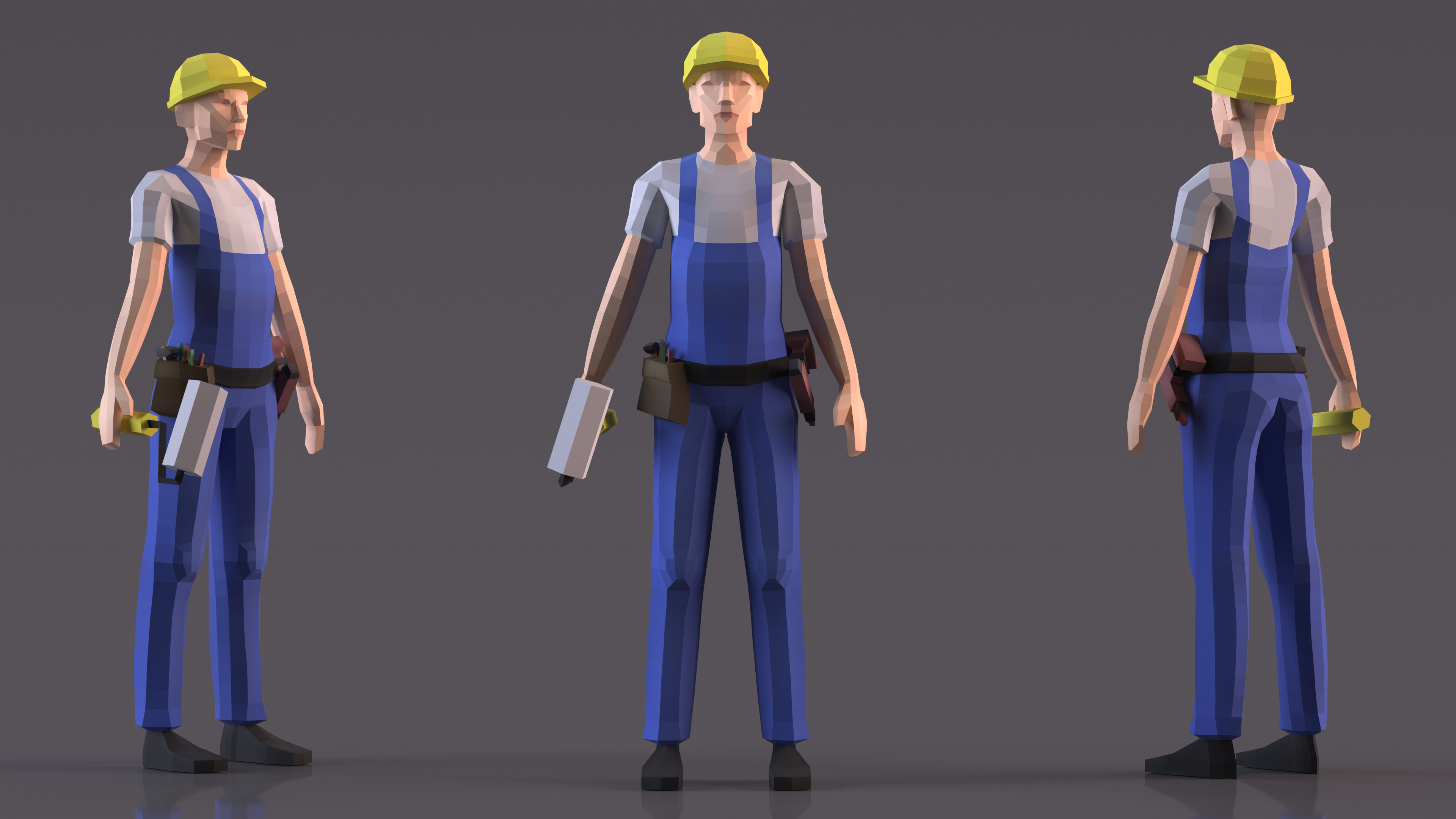 3D Low Poly Construction Worker model