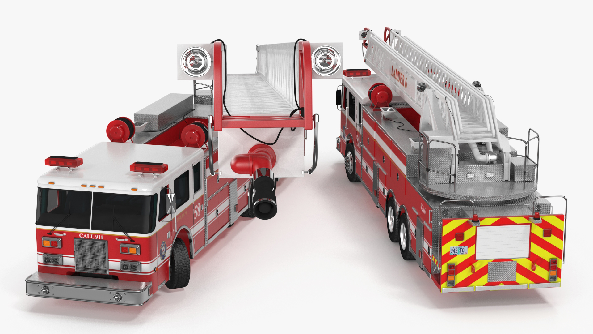 Rear Mount Ladder Fire Truck Rigged for Cinema 4D 3D model