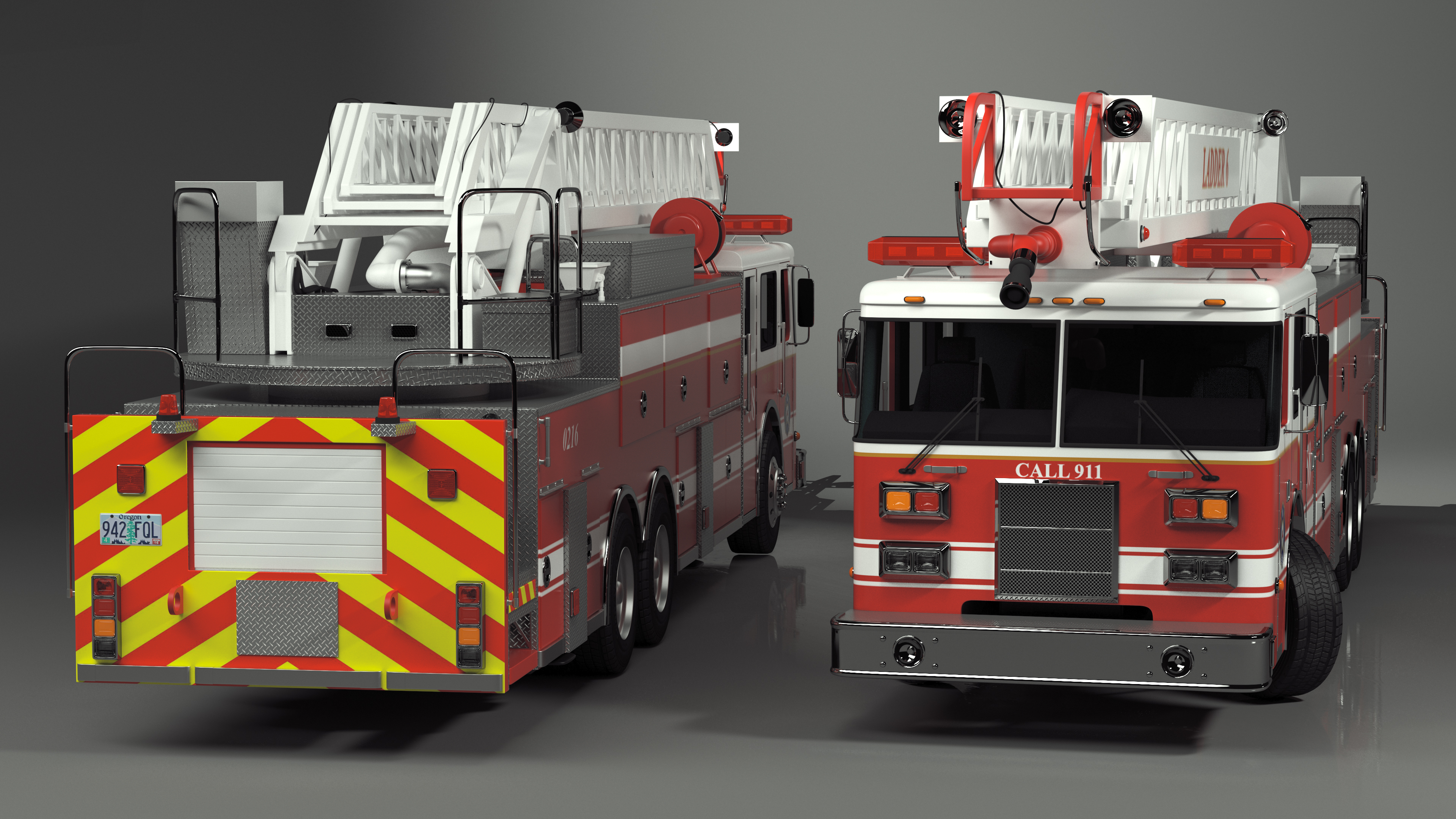 Rear Mount Ladder Fire Truck Rigged for Cinema 4D 3D model