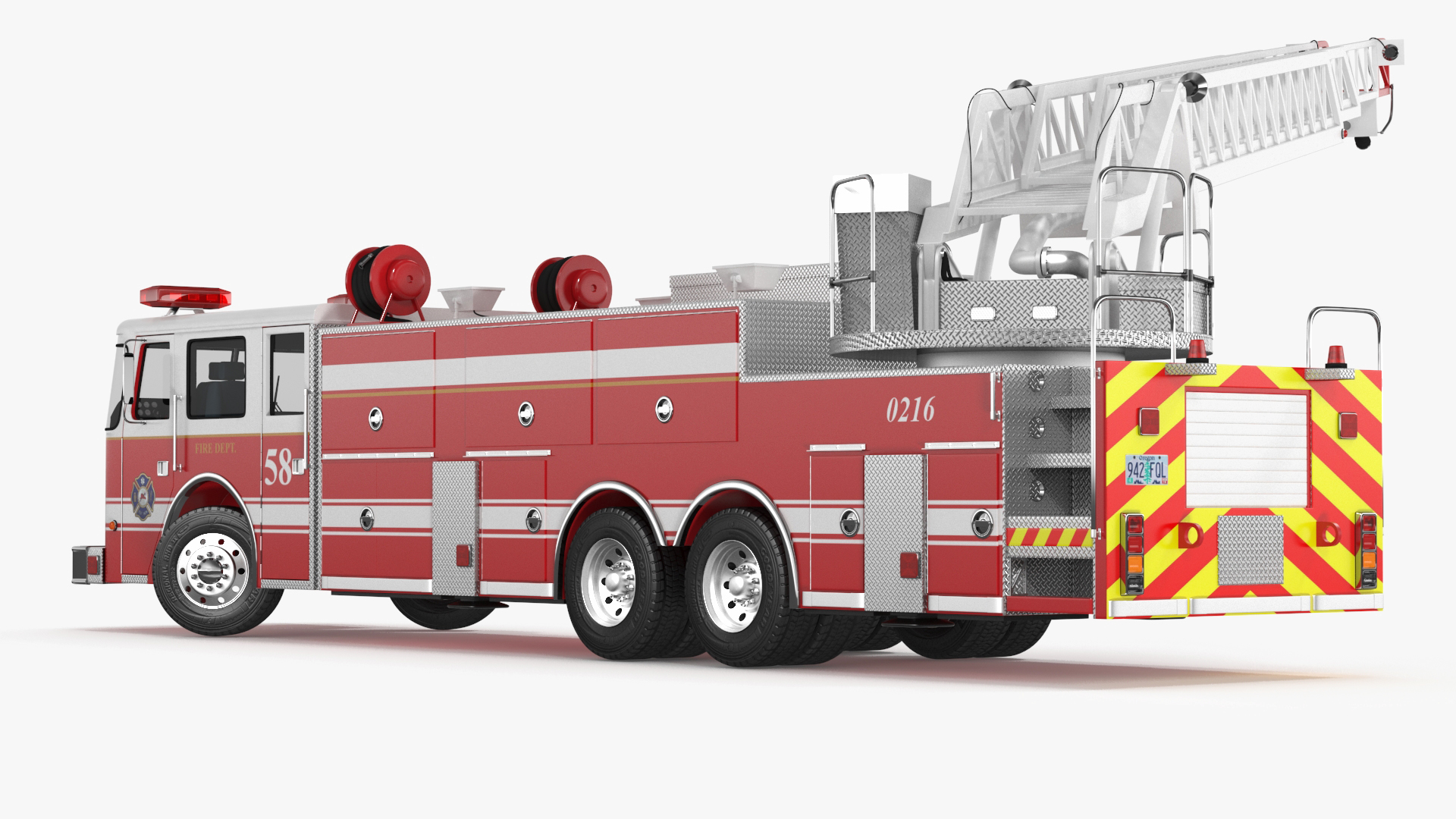 Rear Mount Ladder Fire Truck Rigged for Cinema 4D 3D model