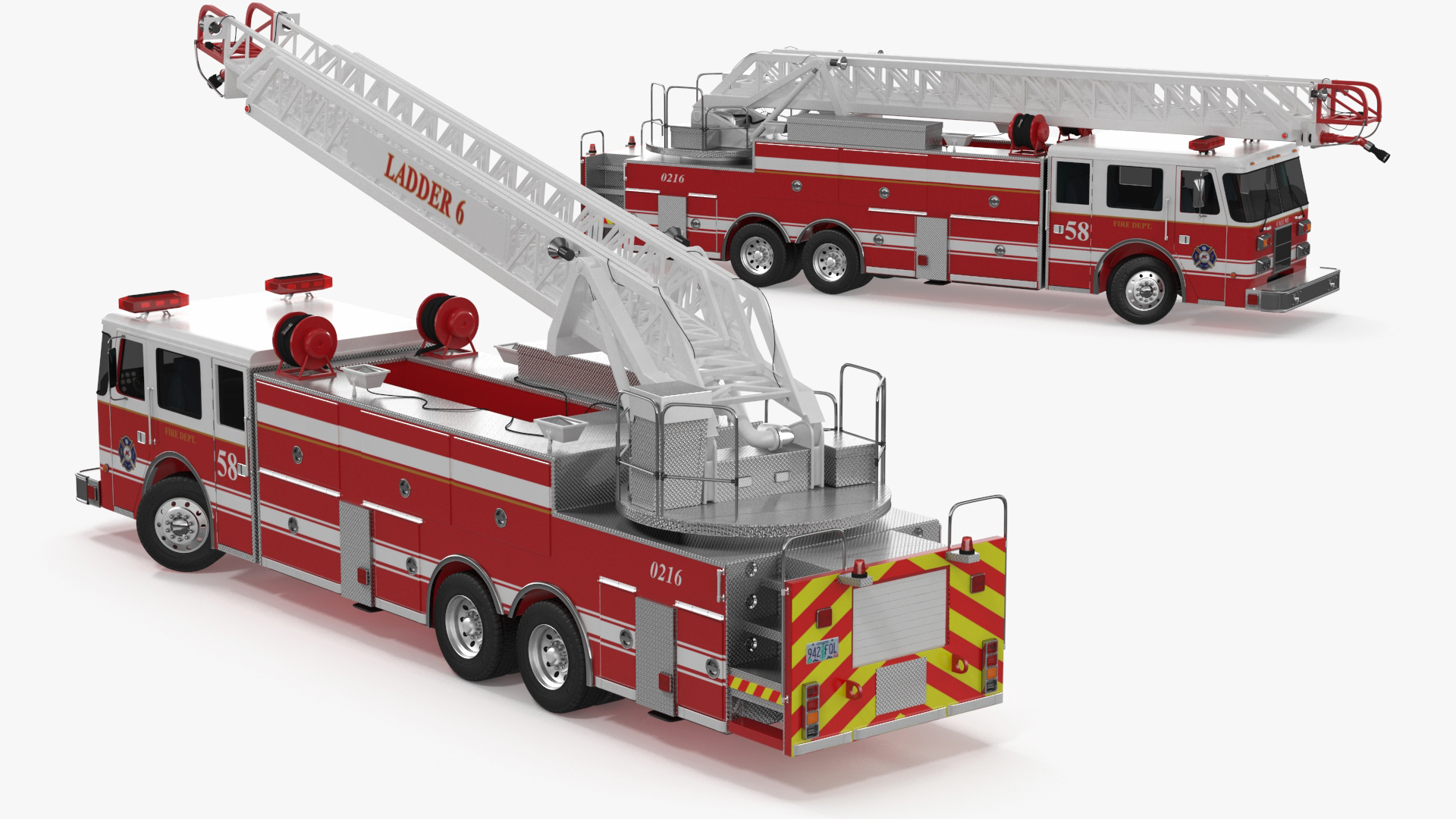 Rear Mount Ladder Fire Truck Rigged for Cinema 4D 3D model