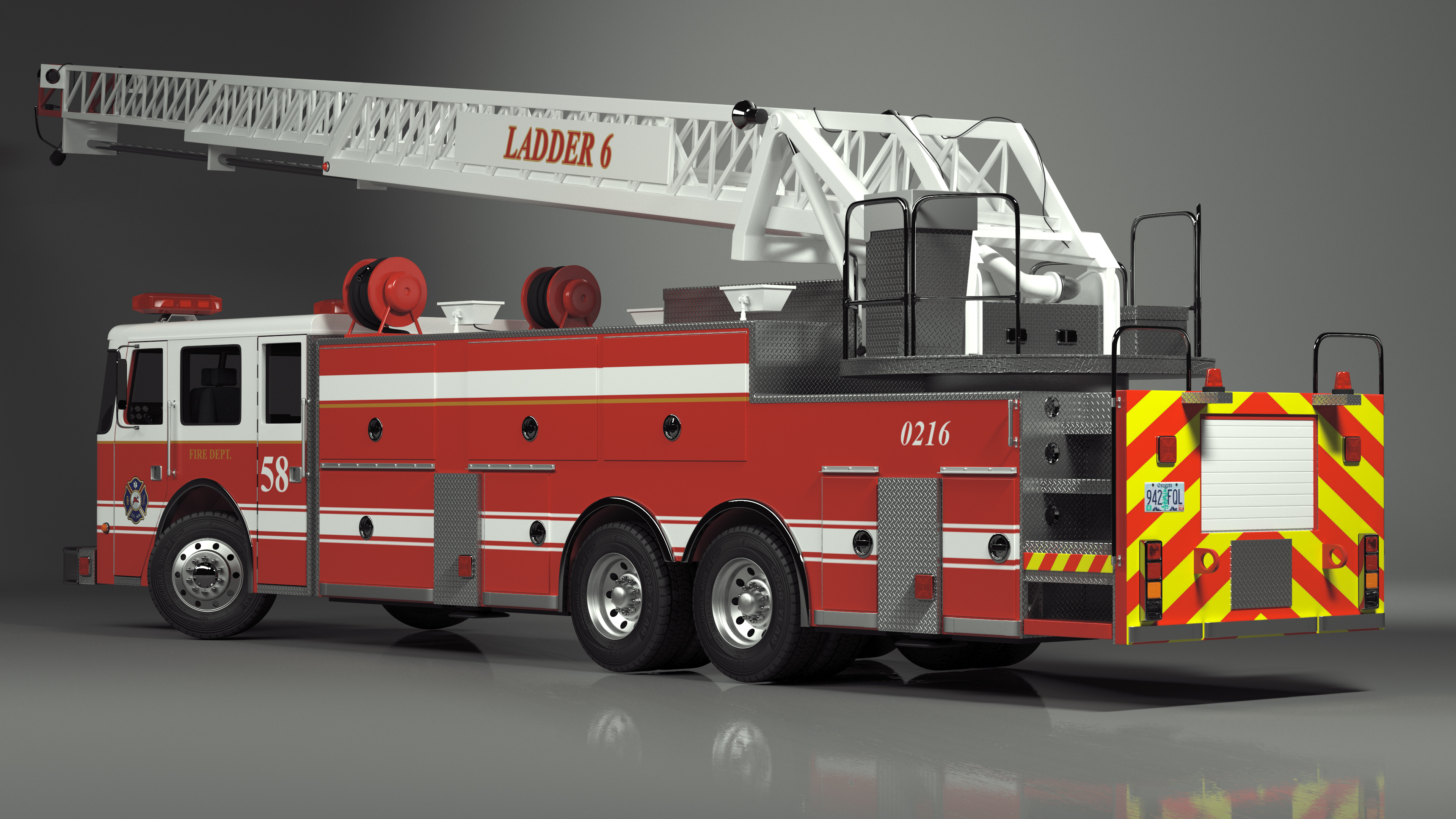 Rear Mount Ladder Fire Truck Rigged for Cinema 4D 3D model